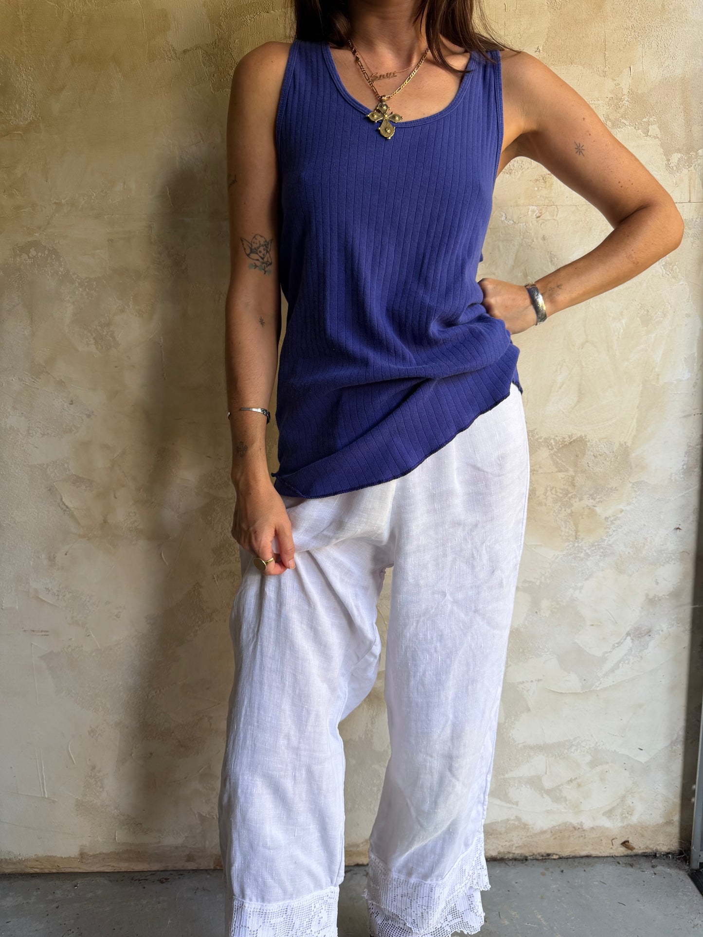 Indigo Blue Ribbed Cotton Tank