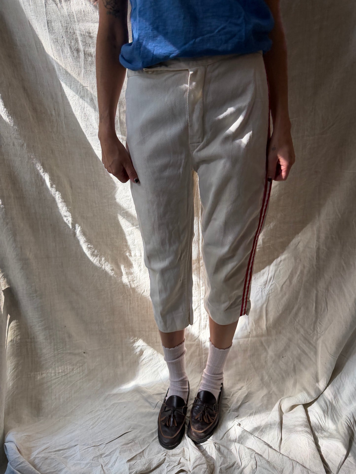 Cream + Red Striped Baseball Pants