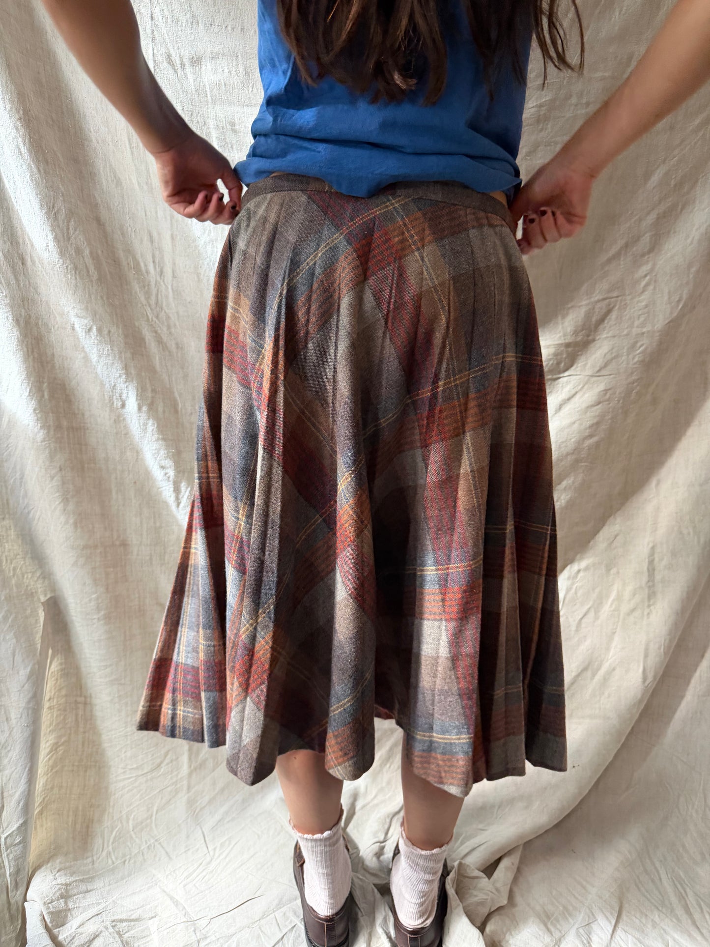 Long Plaid Wool Skirt