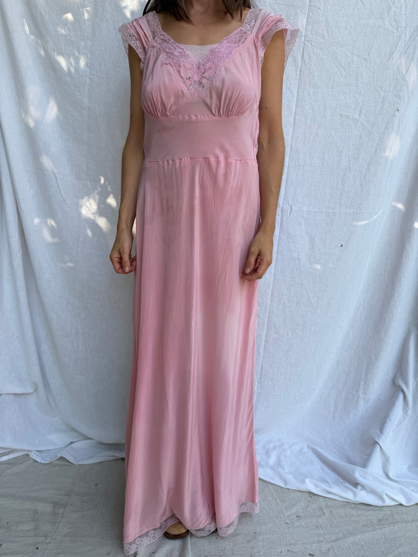 1940s Bubblegum Pink Long Satin Slip Dress