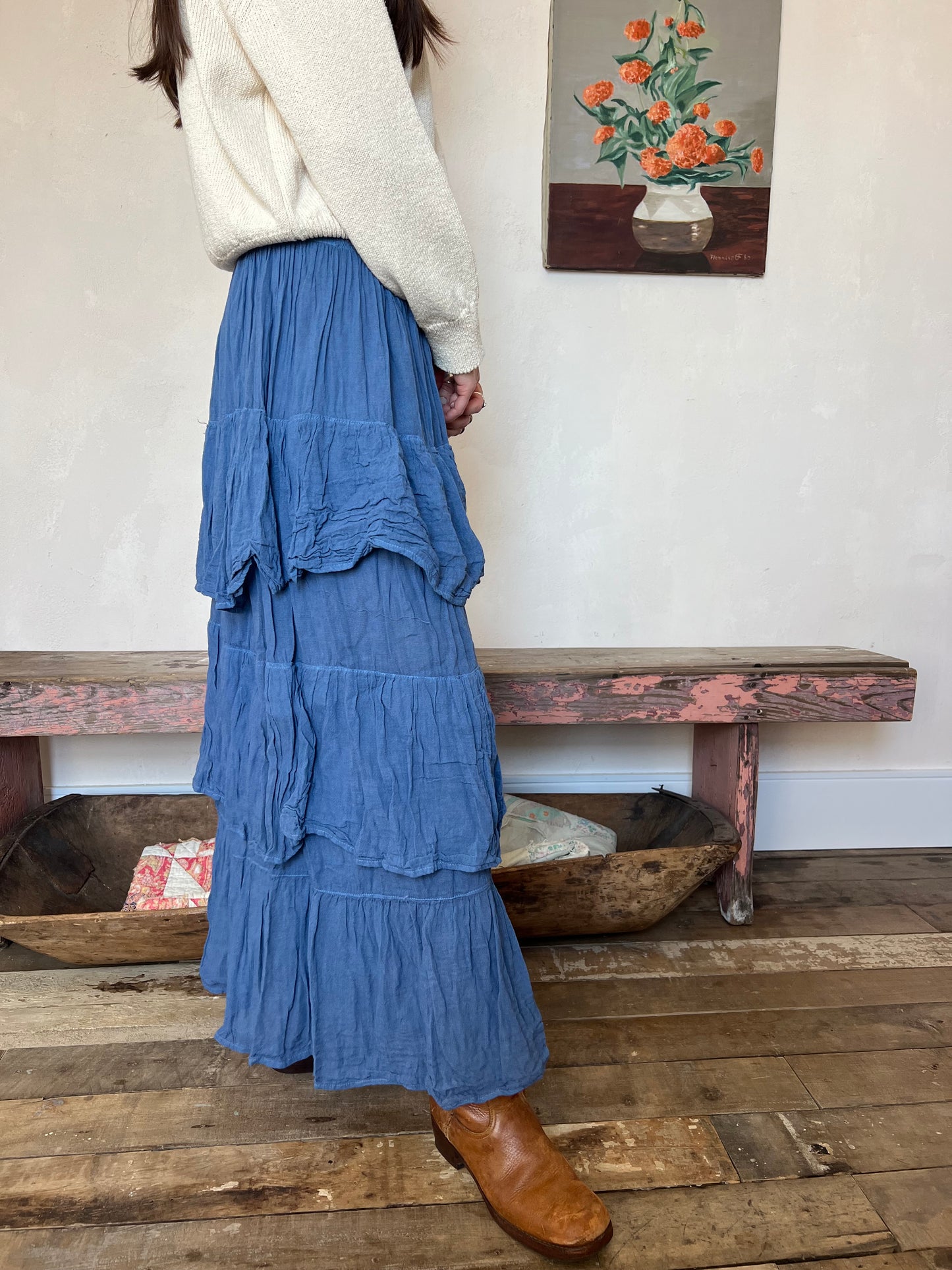Oaxacan Royal Blue Ruffle Skirt