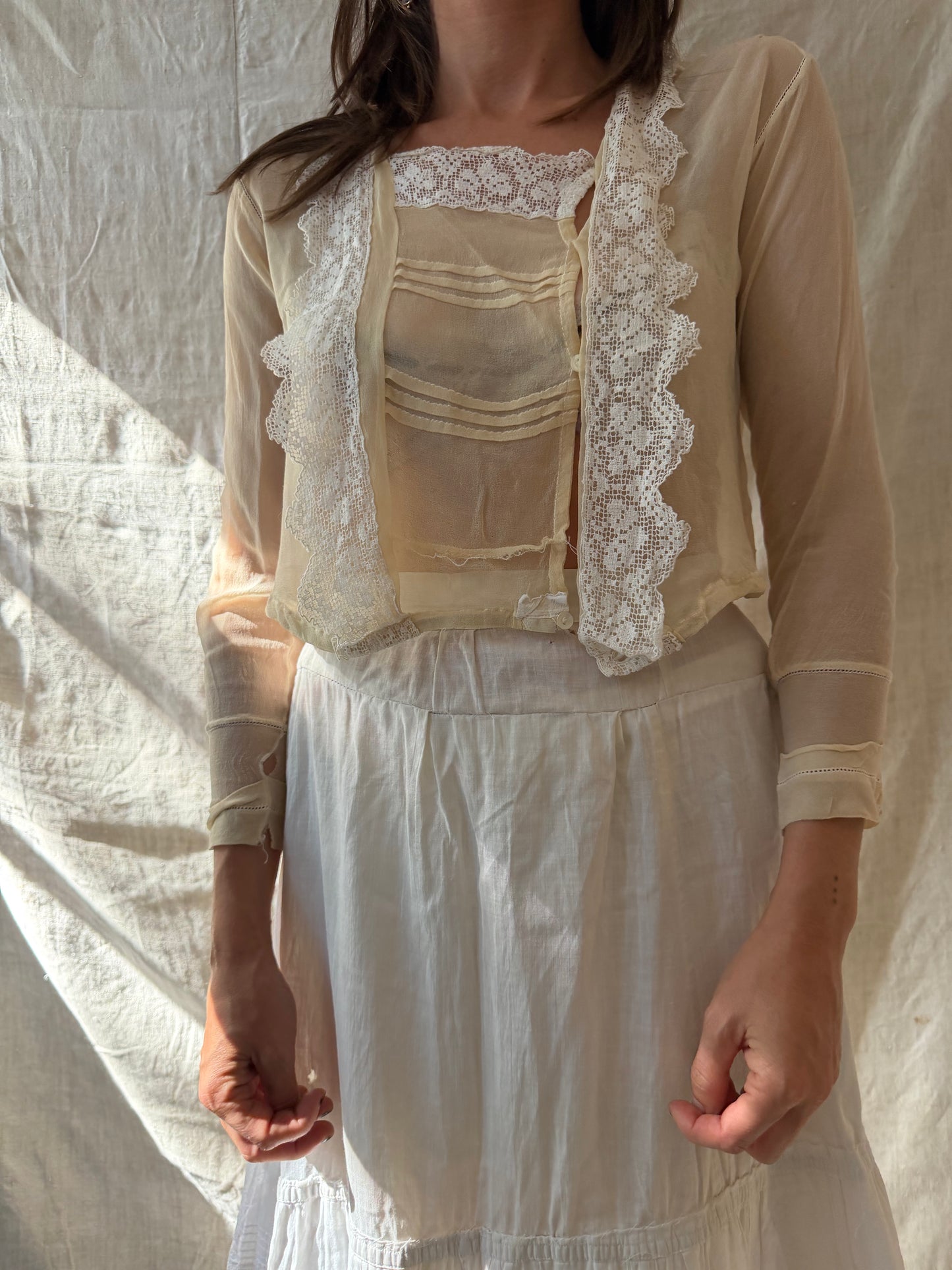 Butter Silk + Crochet Sheer Antique Victorian Blouse