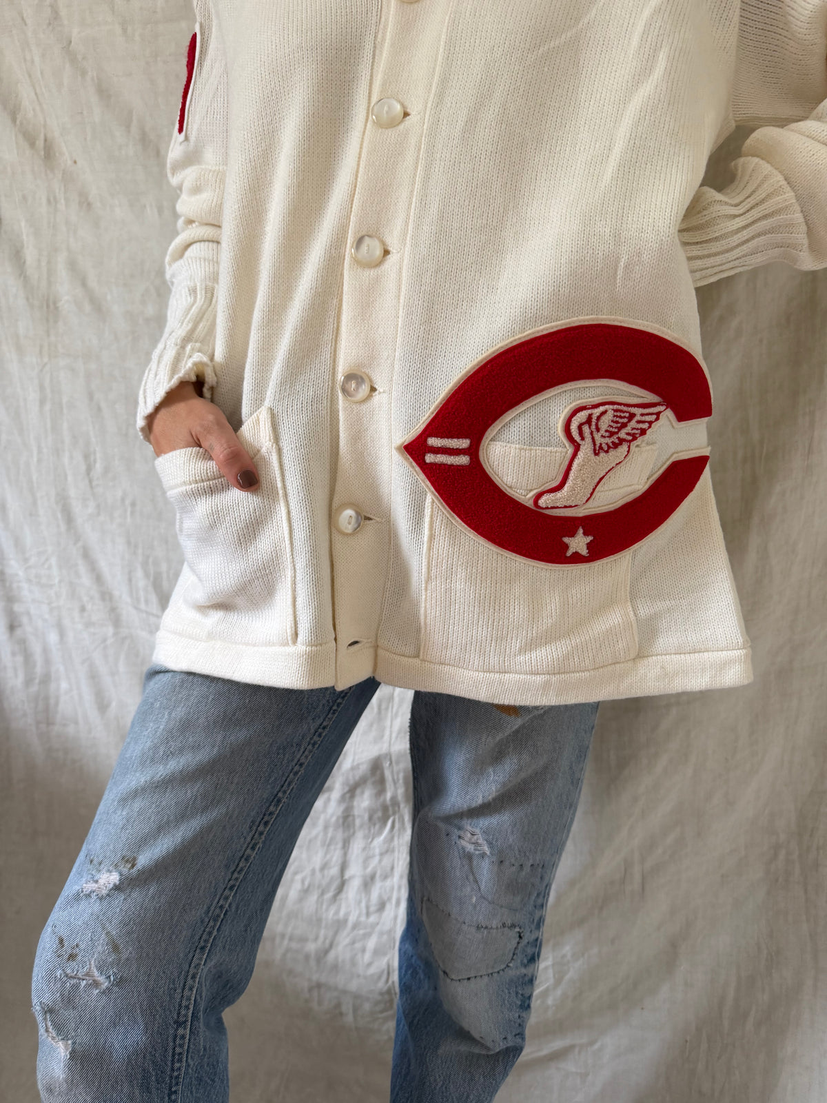 White Varsity Cardigan