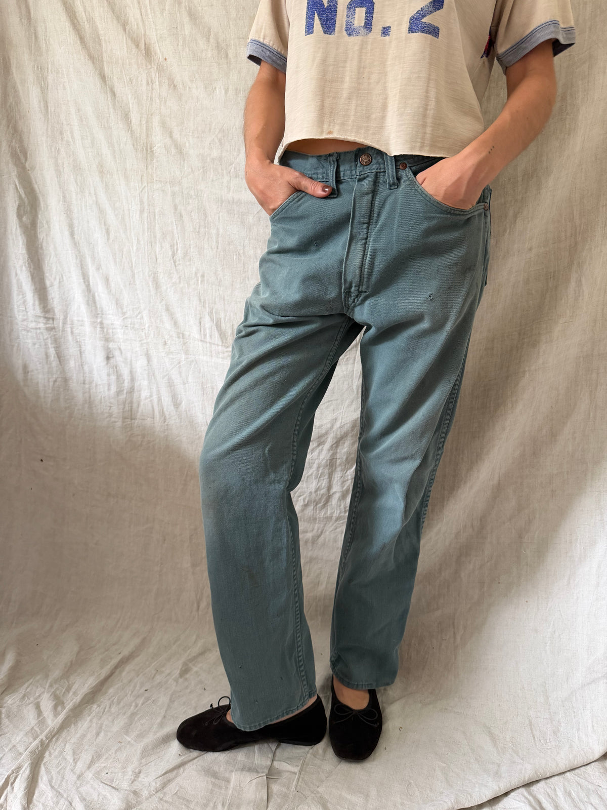 Faded Green Denim Pants