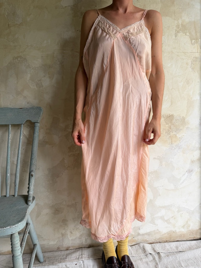 1940s Peachy Silk Slip Dress