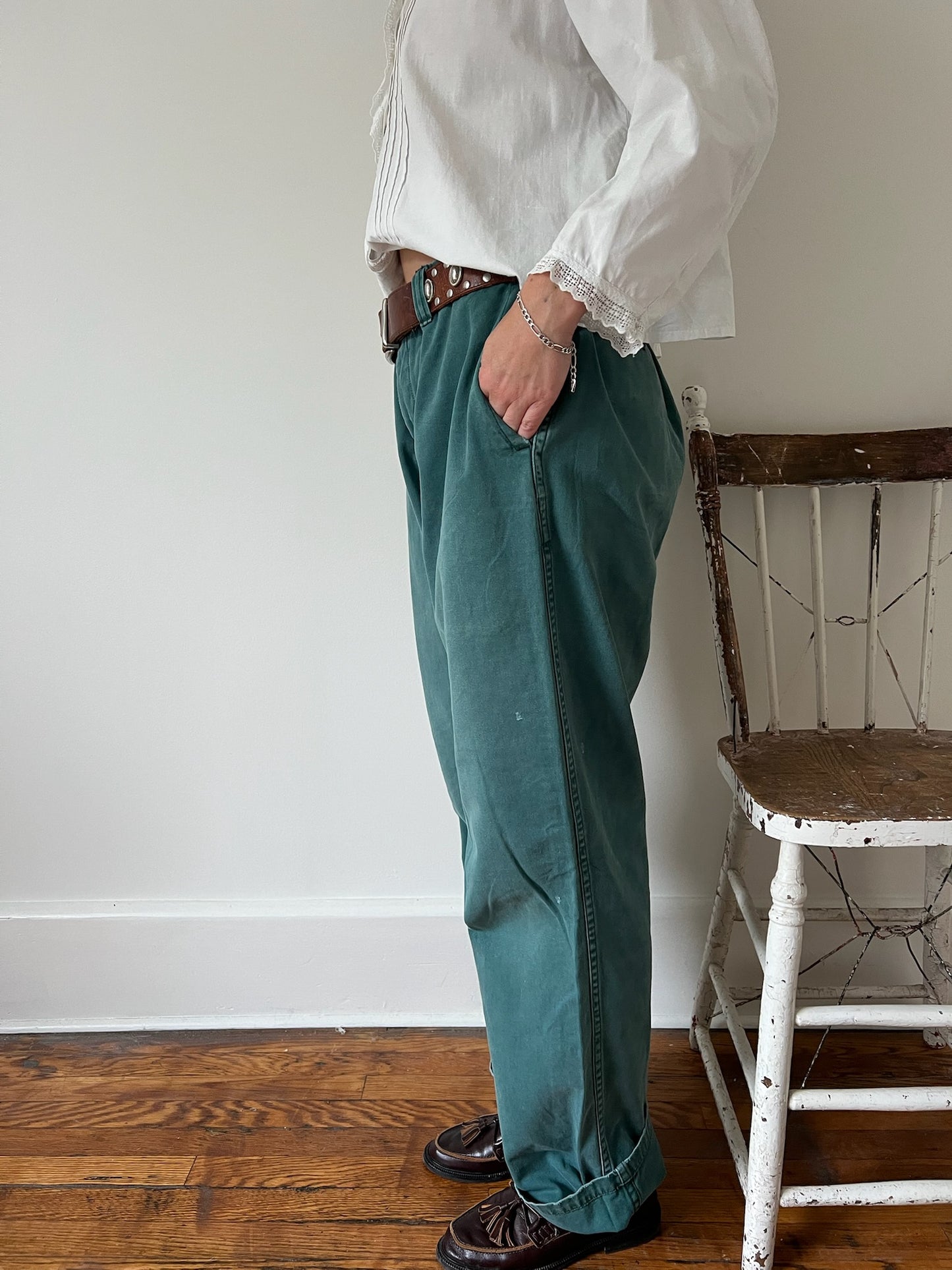 Faded Green Cotton Trouser
