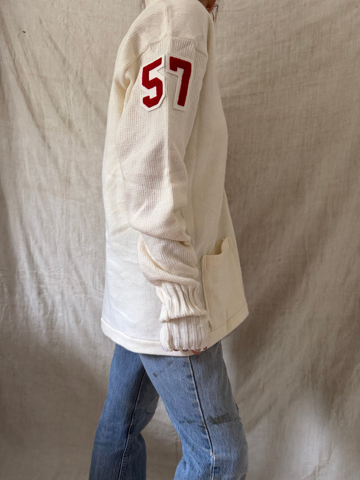 White Varsity Cardigan