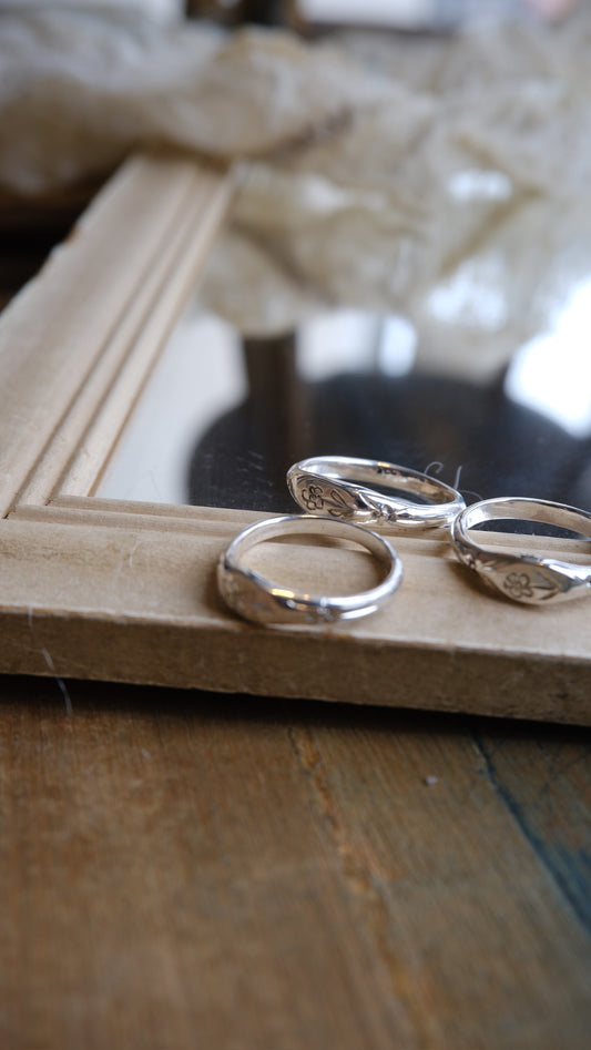 Tiny Signet Ring Engraved With Flowers by Rosalind Studio