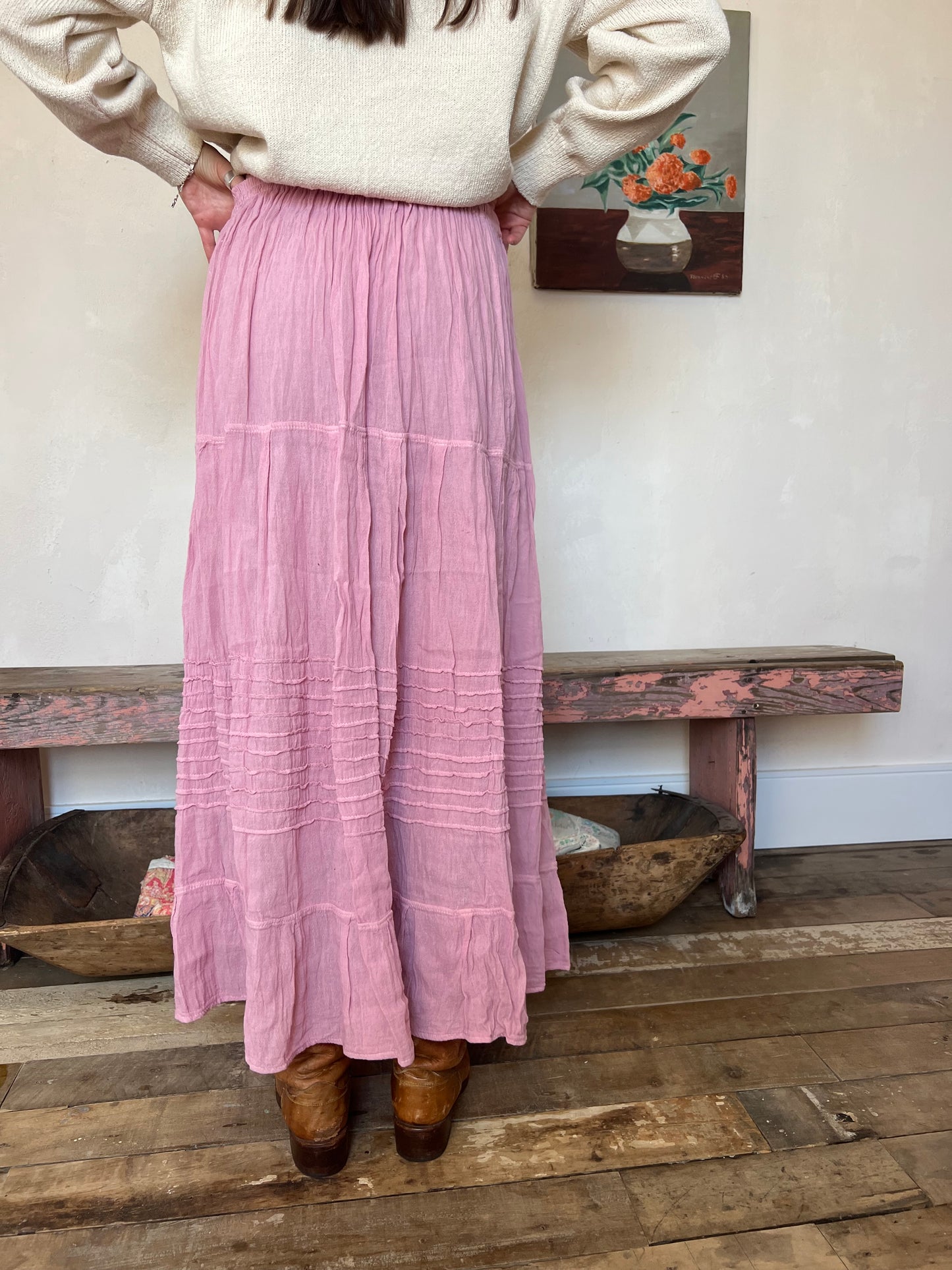 Oaxacan Cosmo Pink Long Cotton Skirt