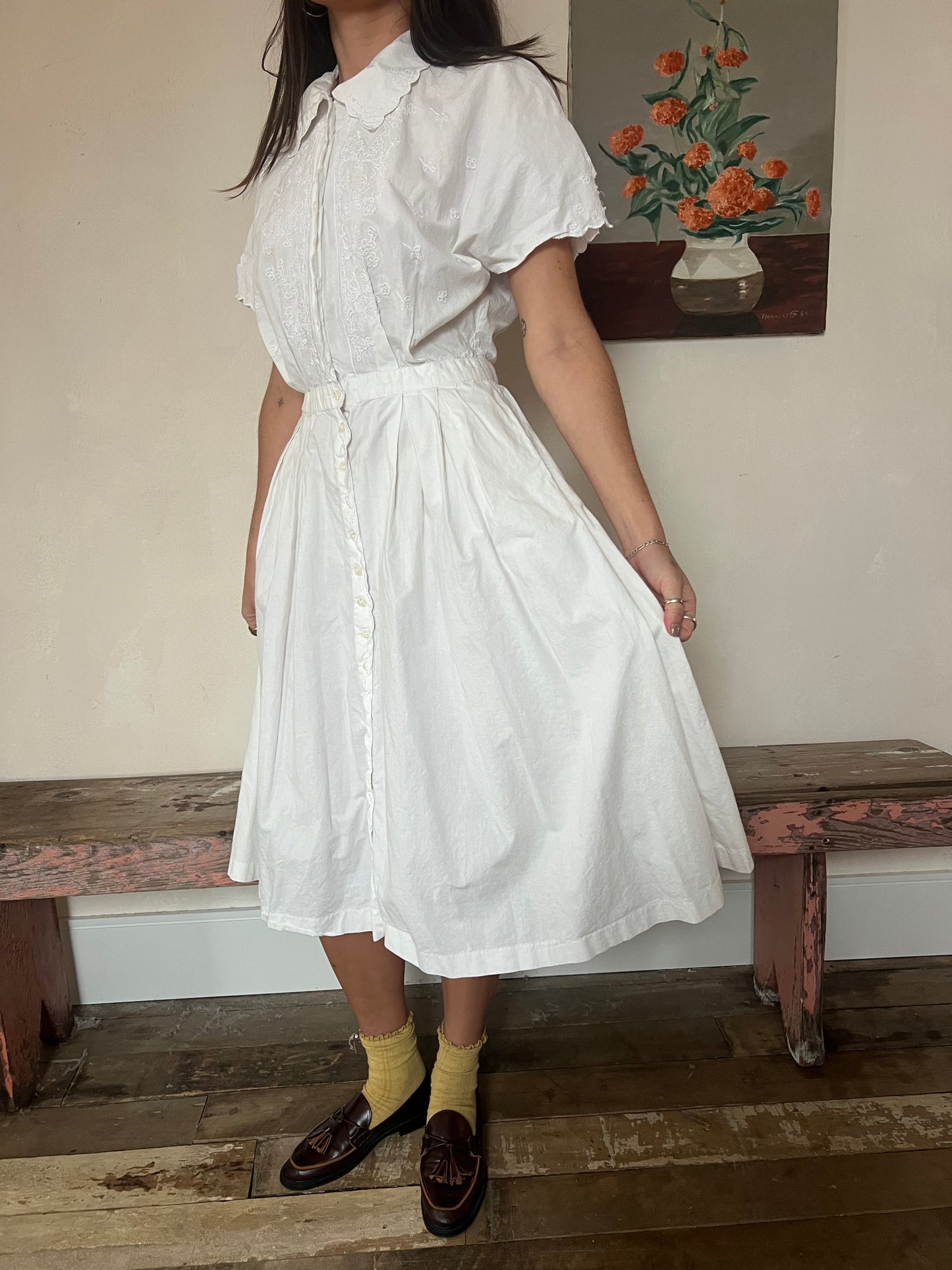 White Cotton Tea Party Dress