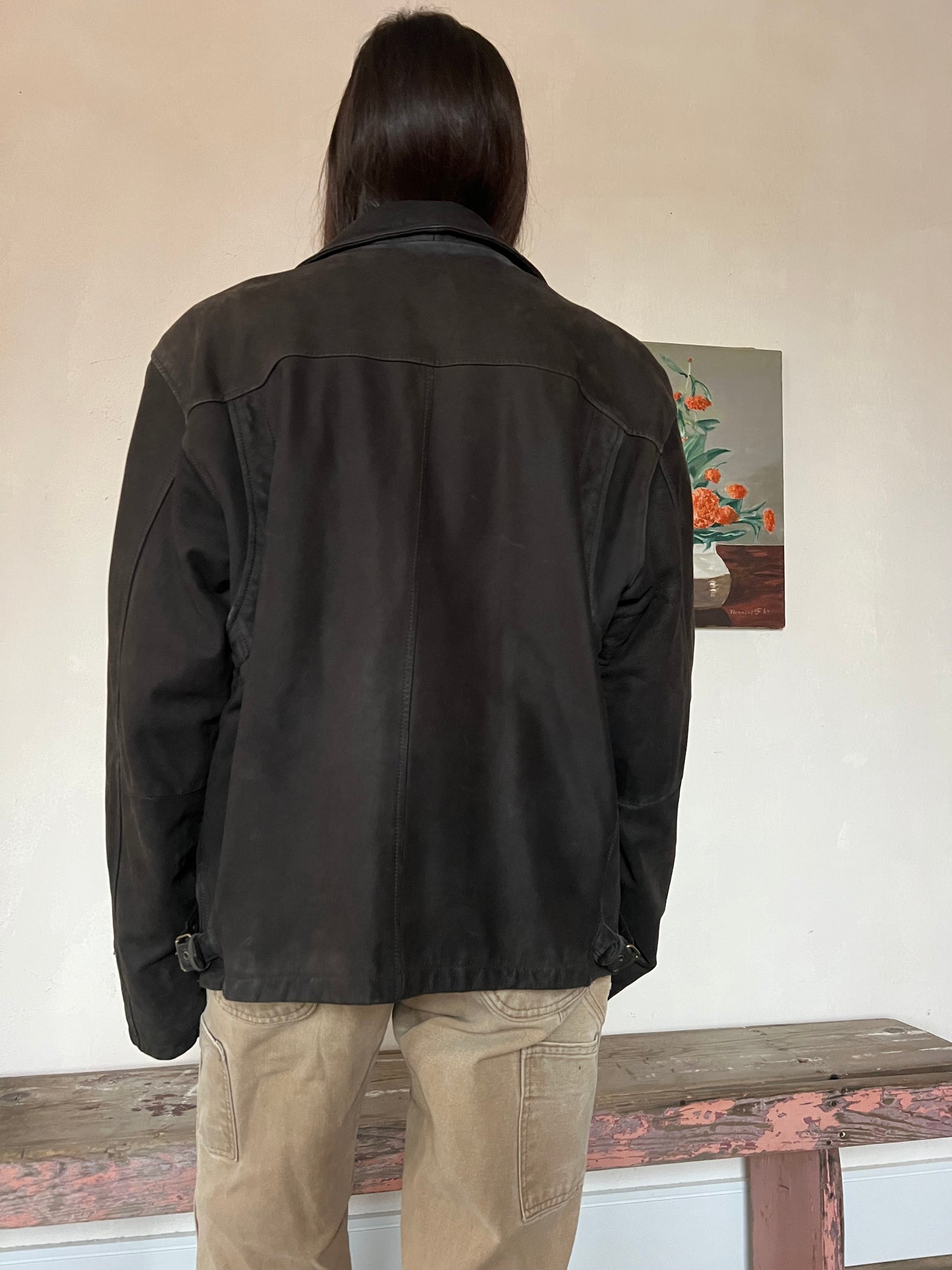Dark Brown Faded Leather Jacket