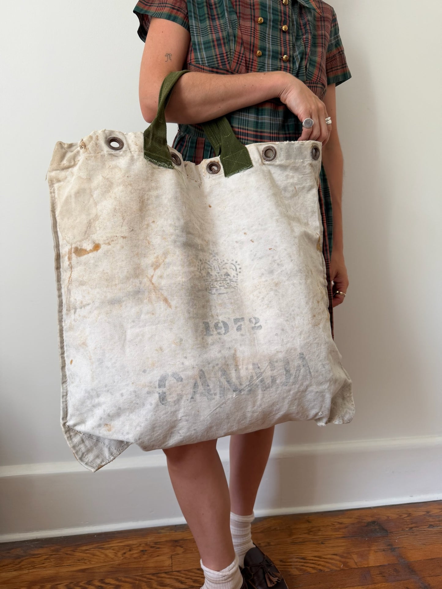 Reworked Canada Post Tote Bag/ Green strap