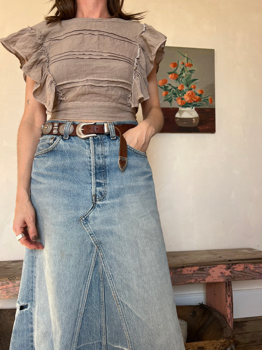 Oaxacan Taupe Ruffle Tie Top