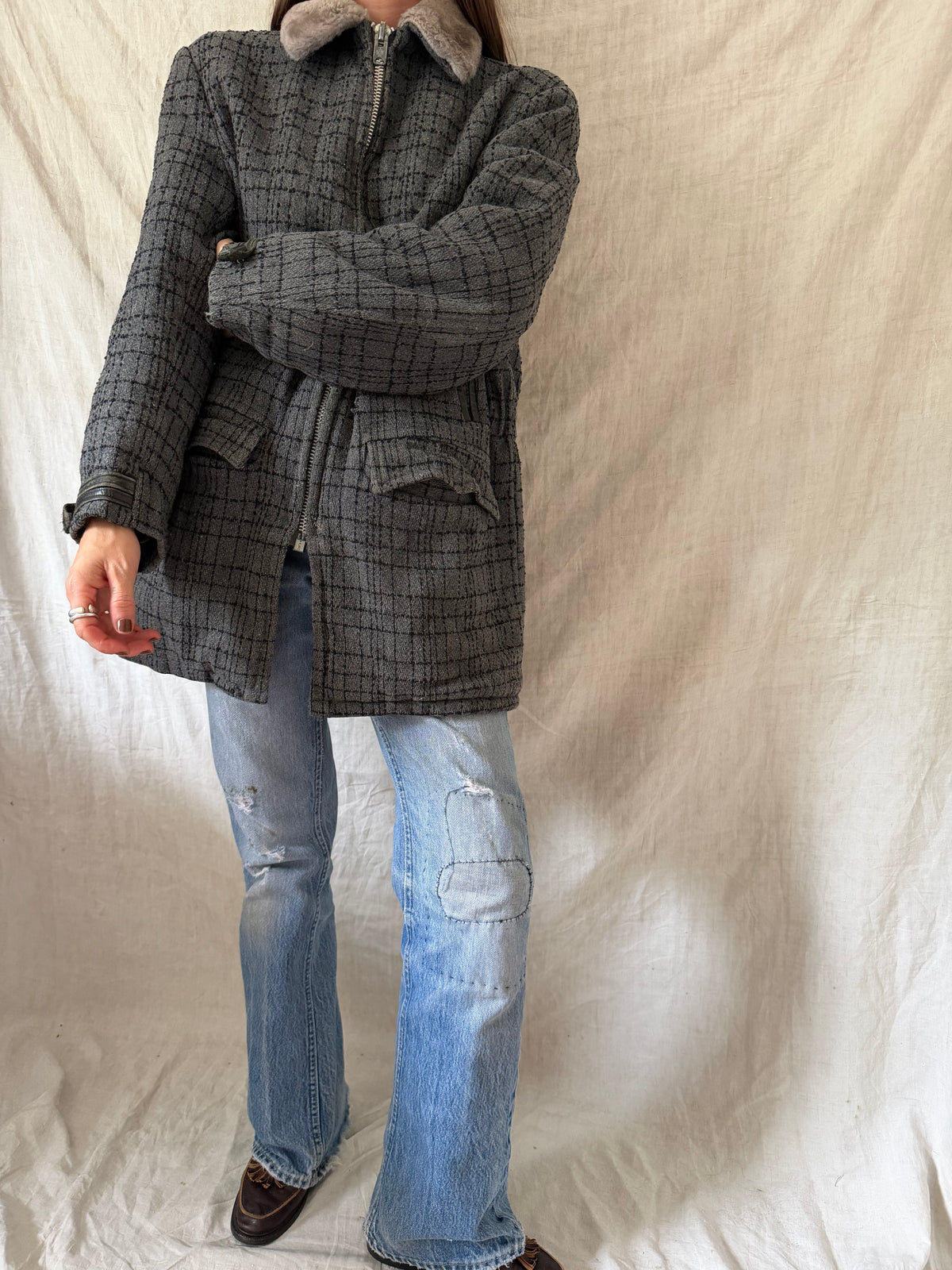 Grey Wool Zip-up Jacket