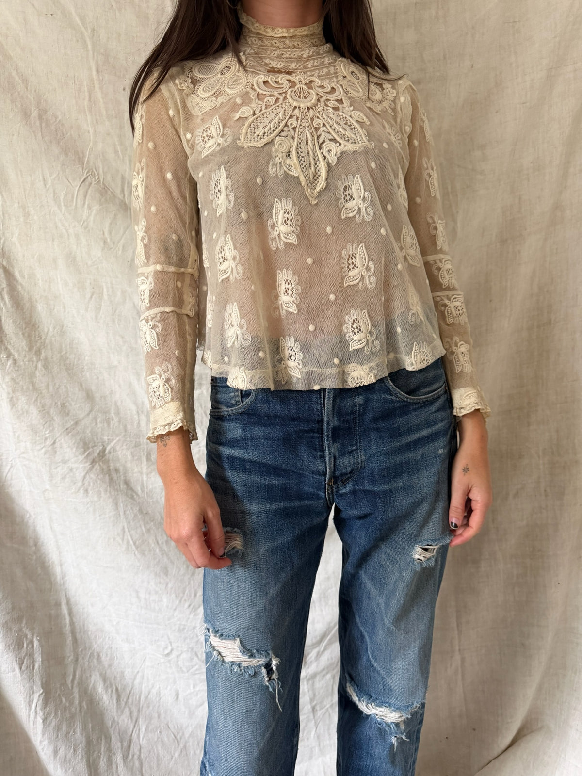 Antique Ivory Mesh Lace Blouse