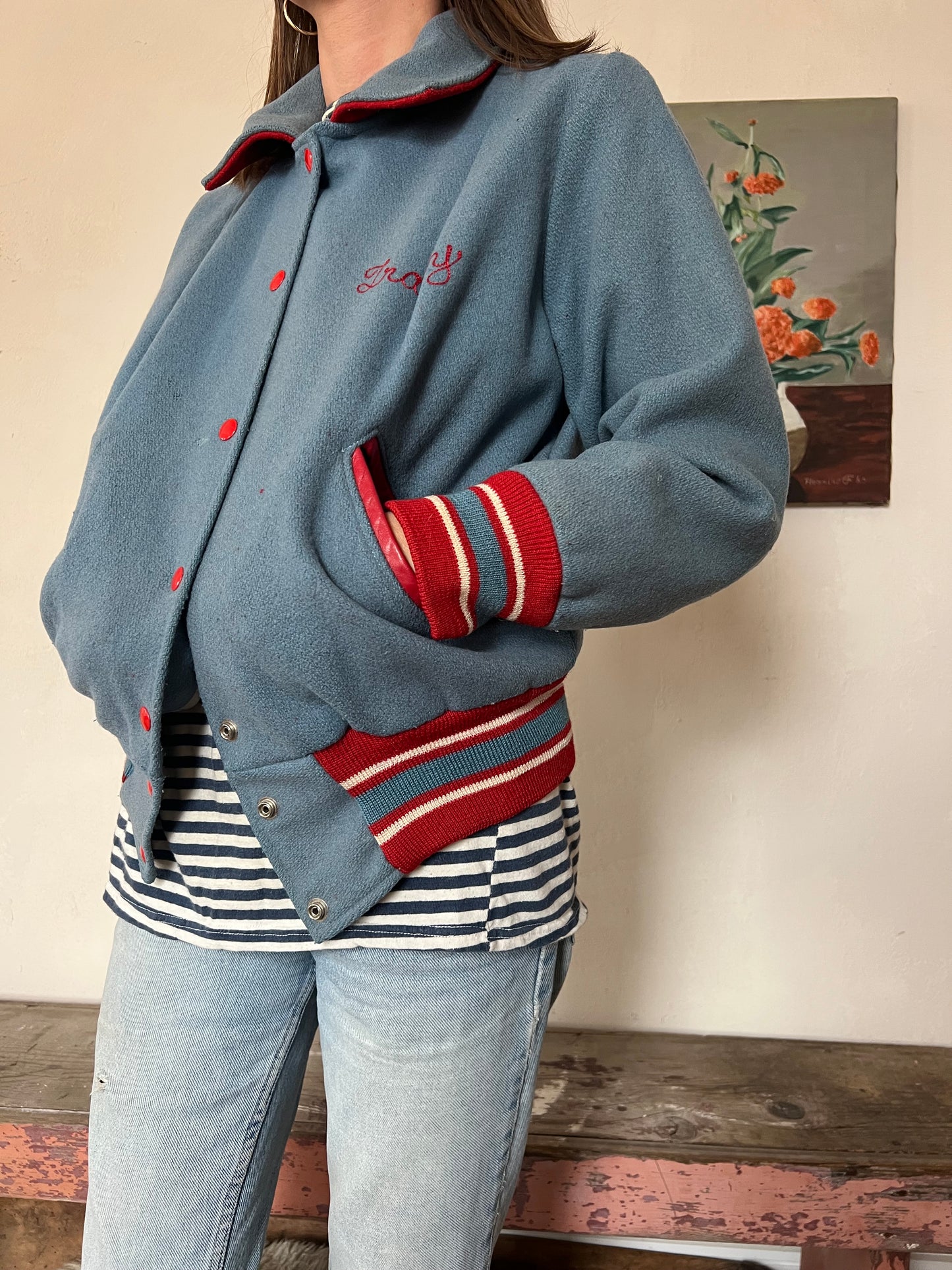 Blue and Red “Tracy “ Varsity Jacket