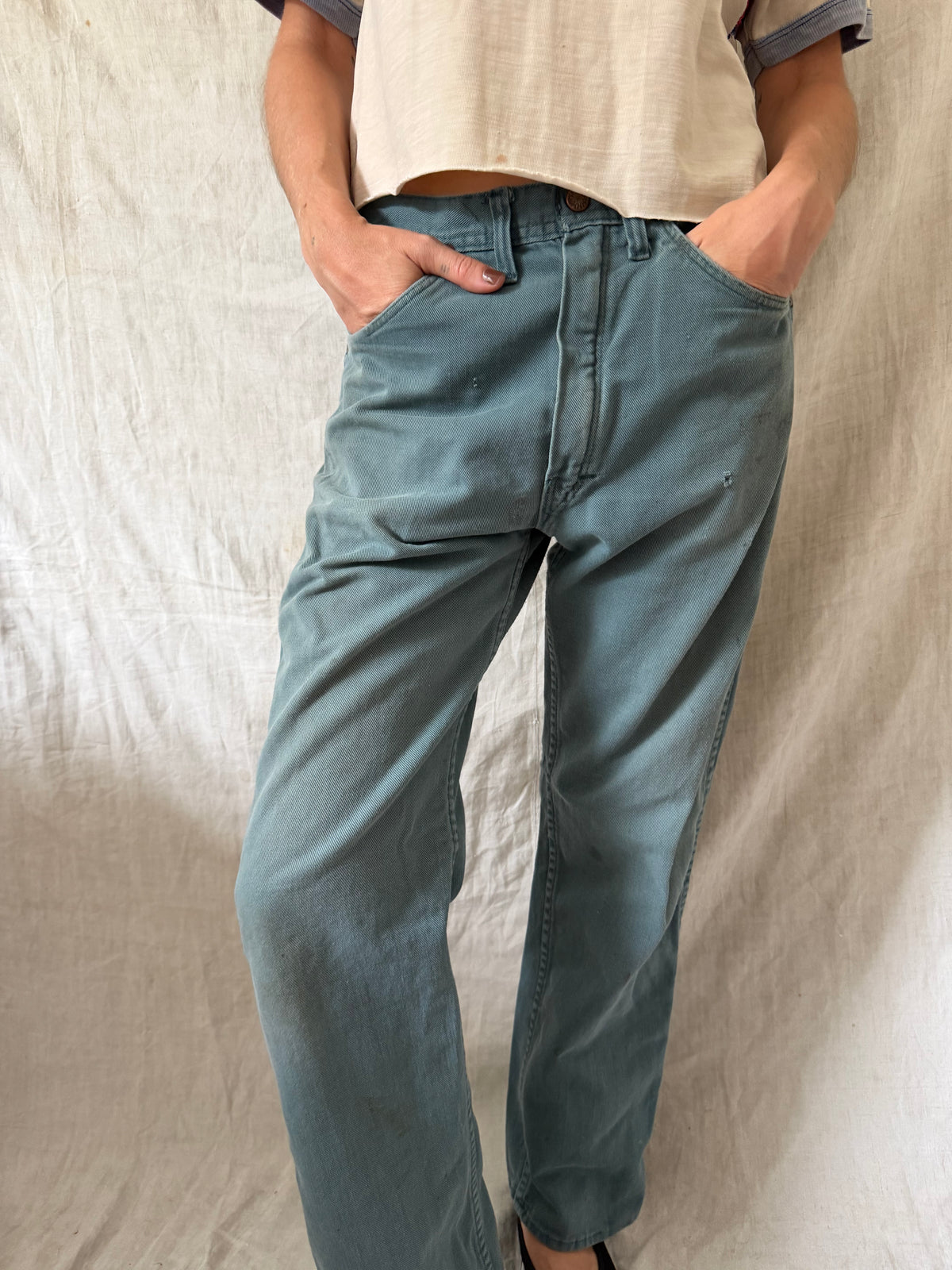Faded Green Denim Pants