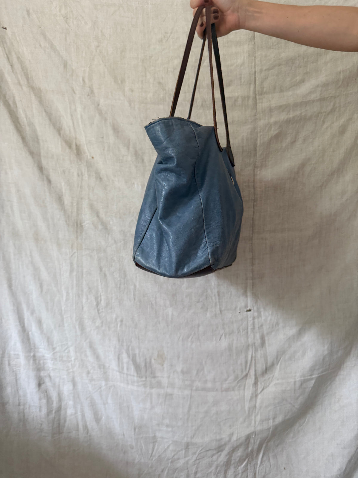Faded Blue Thin Super Soft Leather Tote