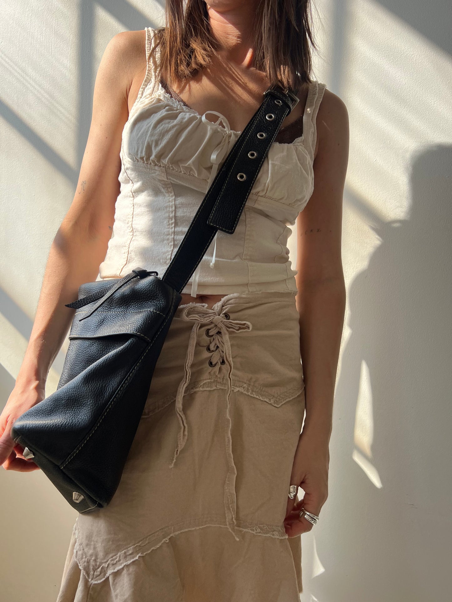 Black Marco Polo Leather Crossbody Bag