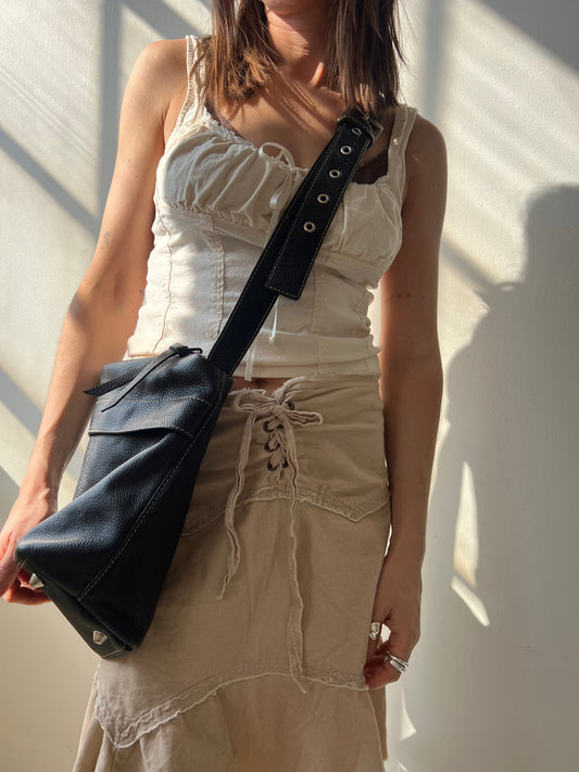 Black Marco Polo Leather Crossbody Bag