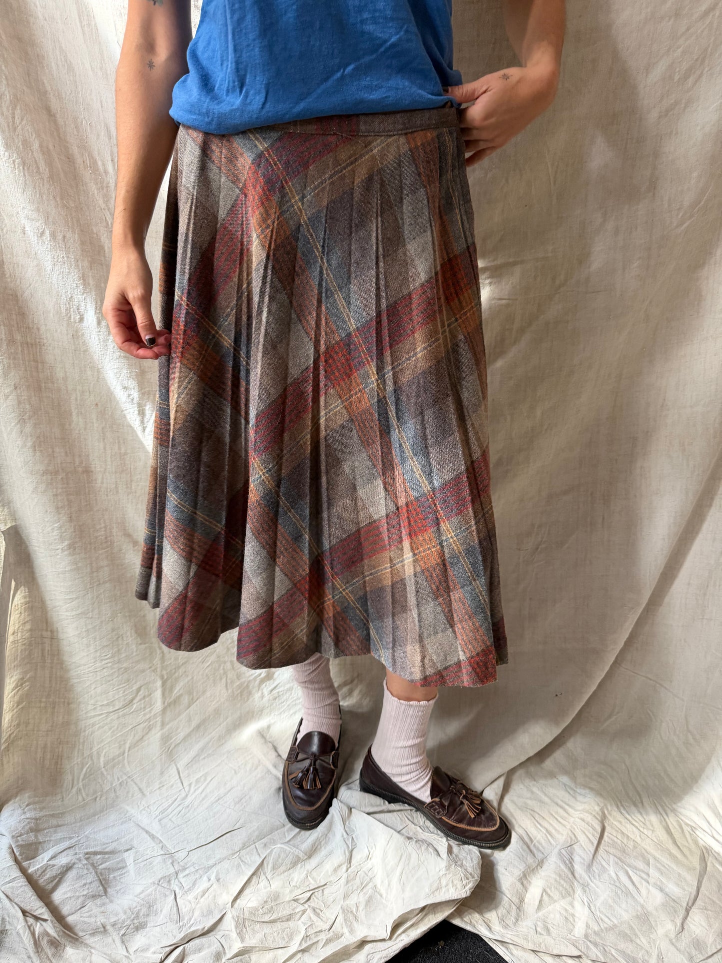 Long Plaid Wool Skirt