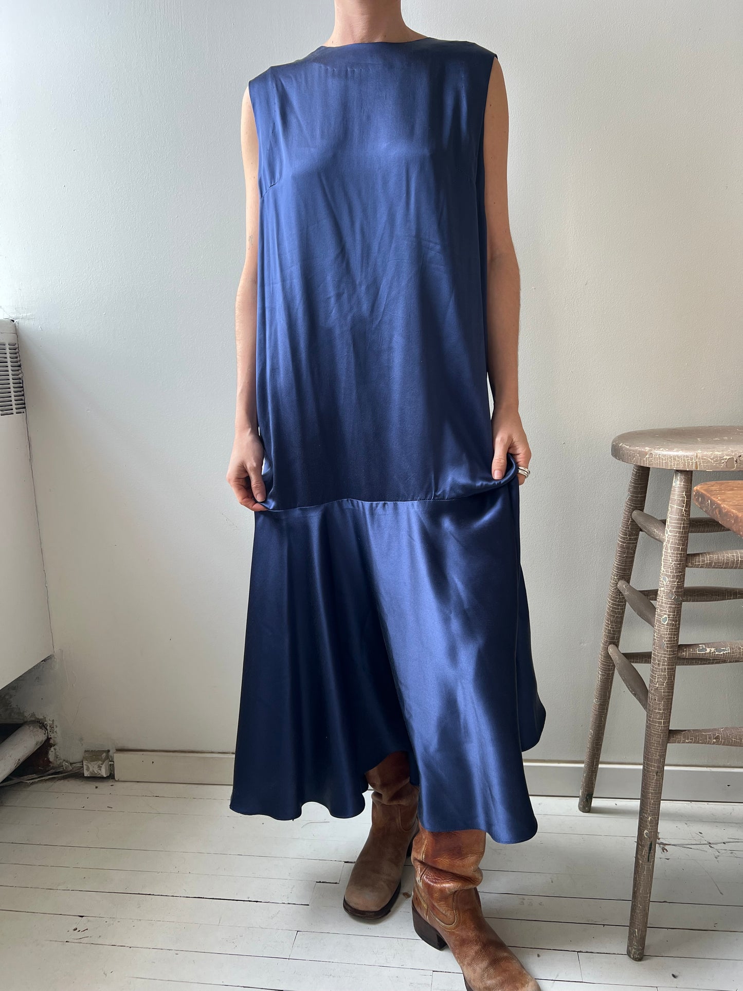 Handmade Navy Satin/Silk Dress