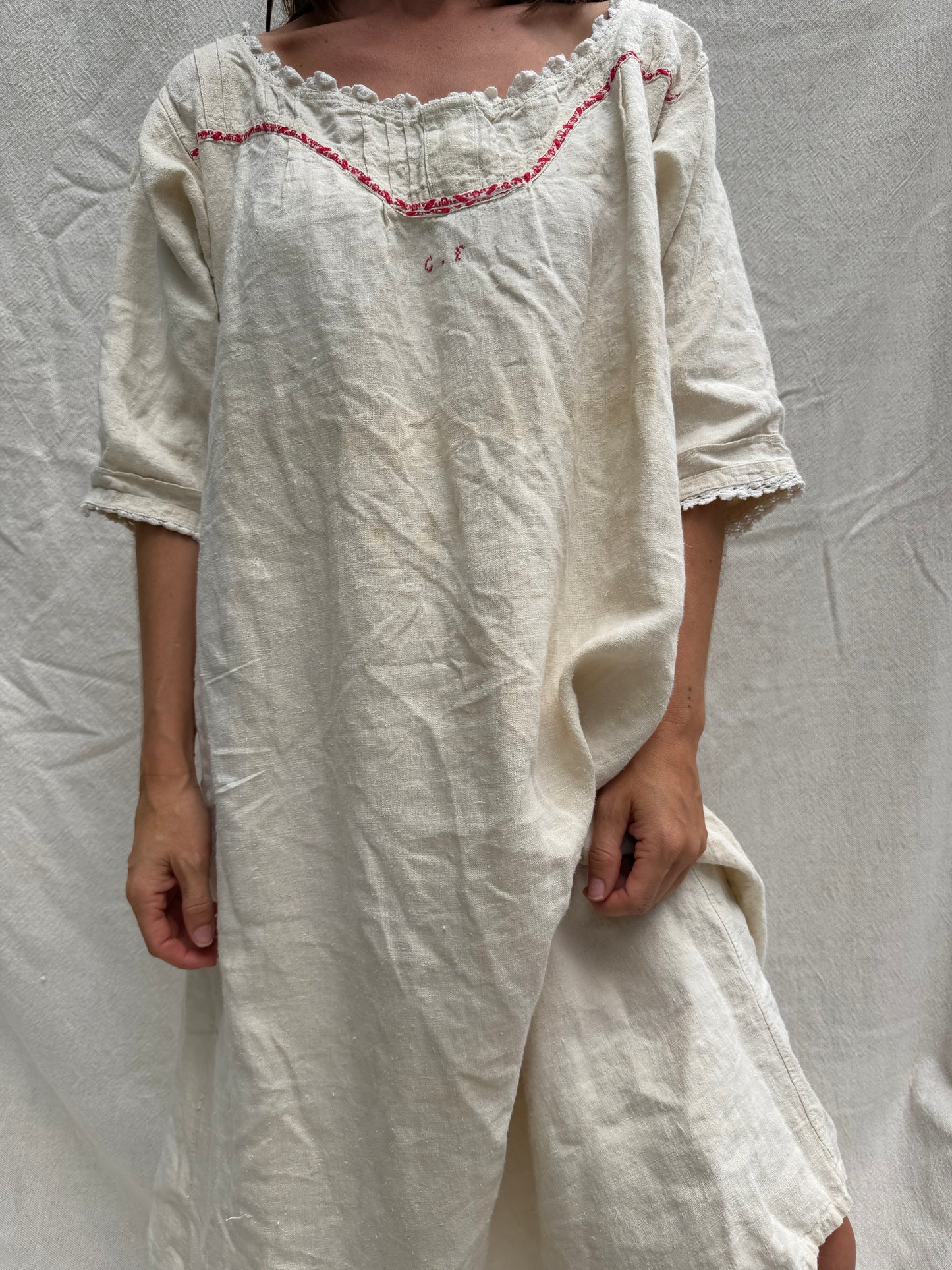 Antique Italian Cream Linen Dress
