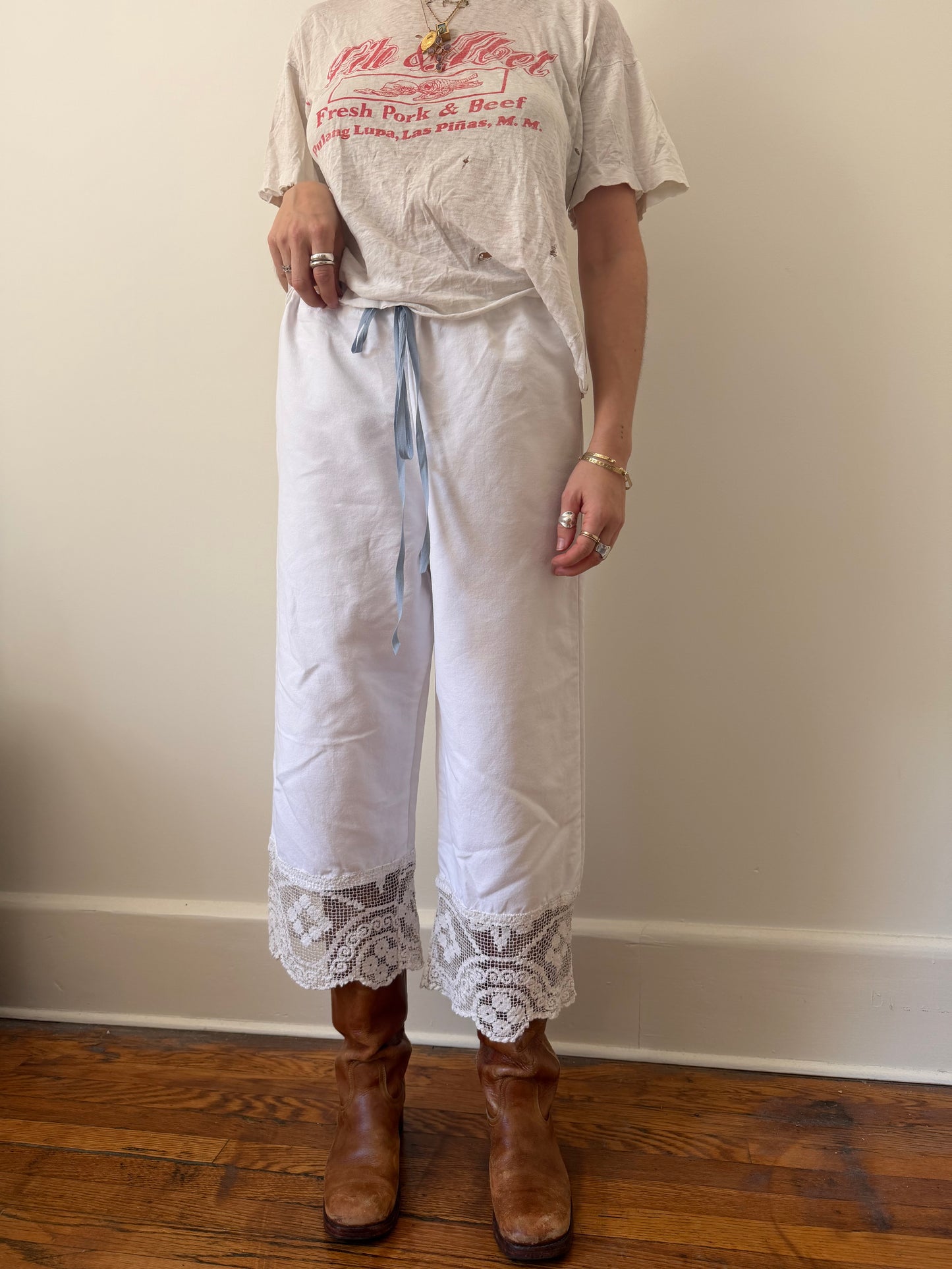 Reworked Cotton Bloomer Pants With Antique Crochet Trim