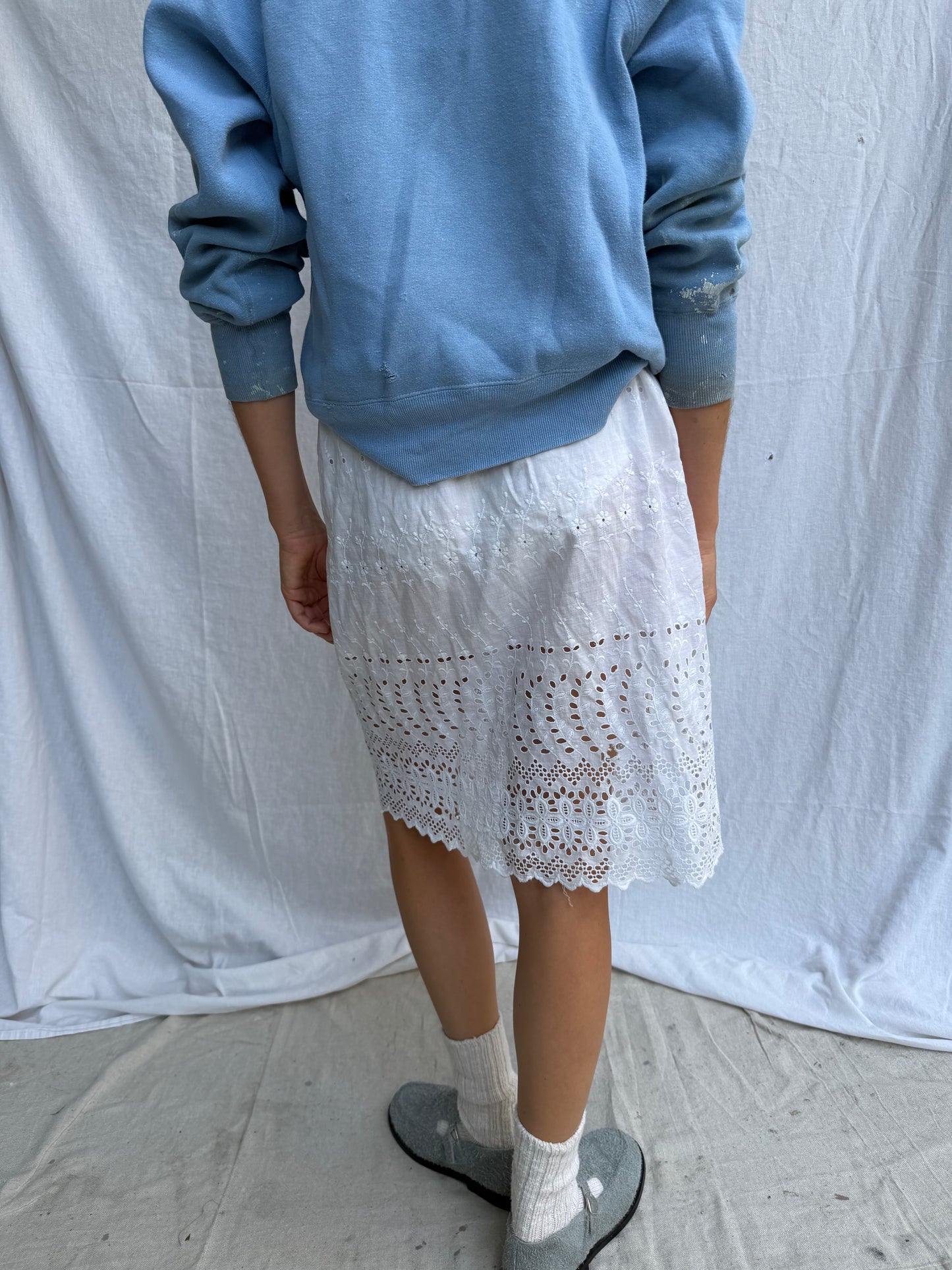 Reworked Antique Christening Gown Eyelet Skirt