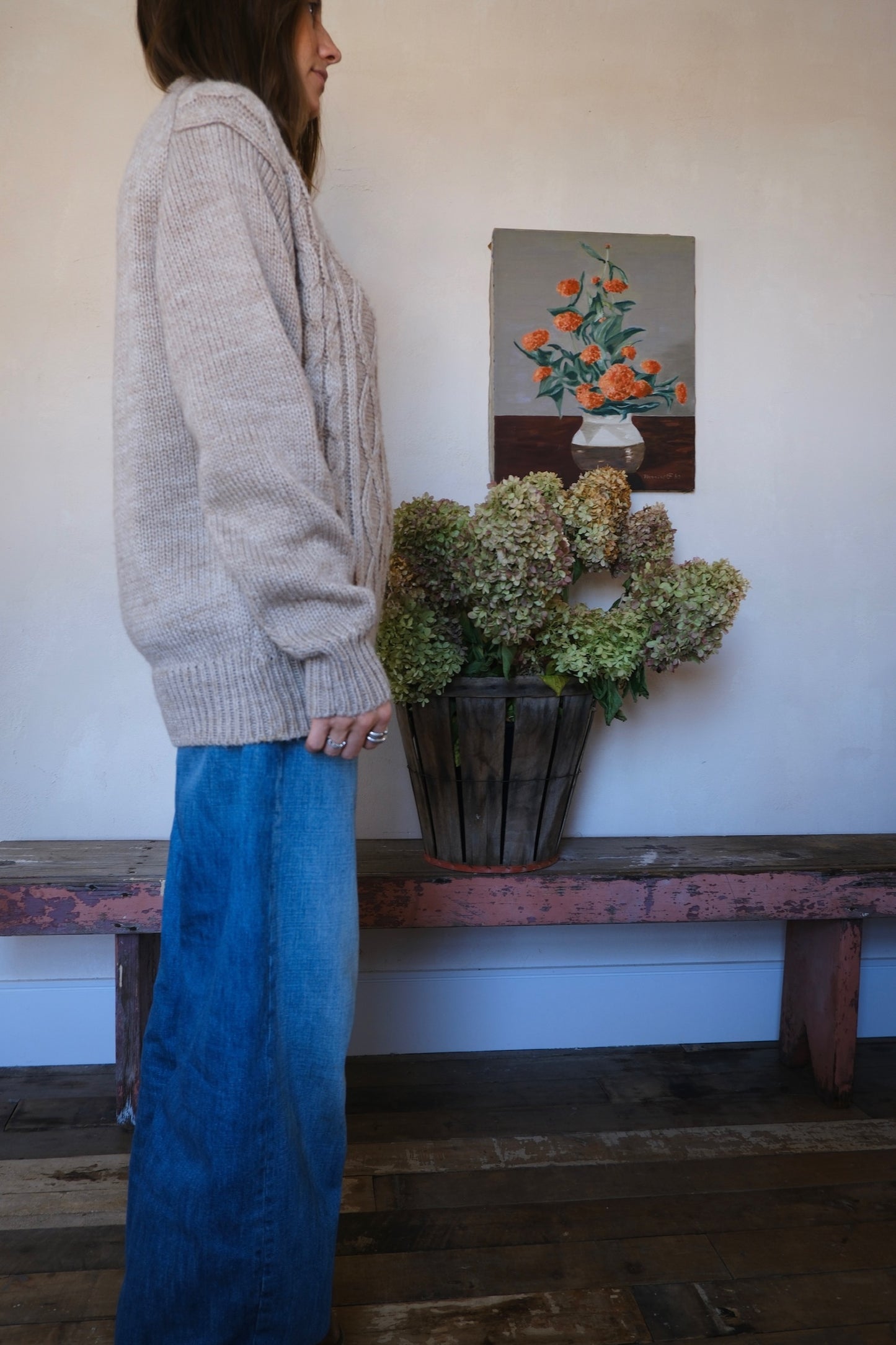 Beige Cable Knit Sweater