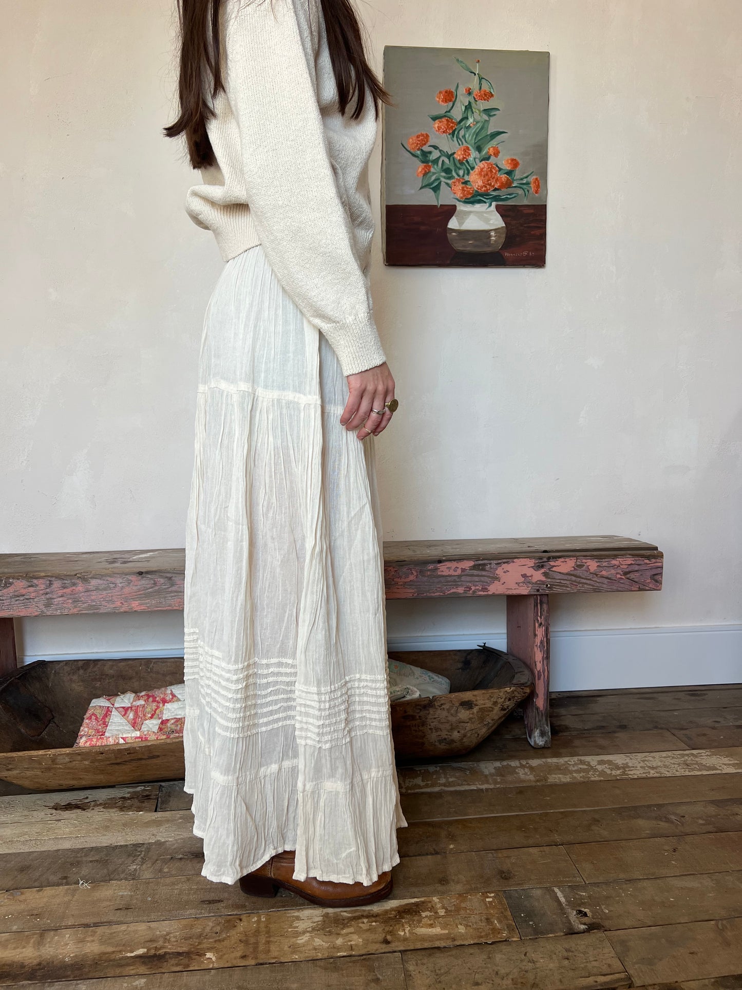 Oaxacan Natural Long Cotton Skirt