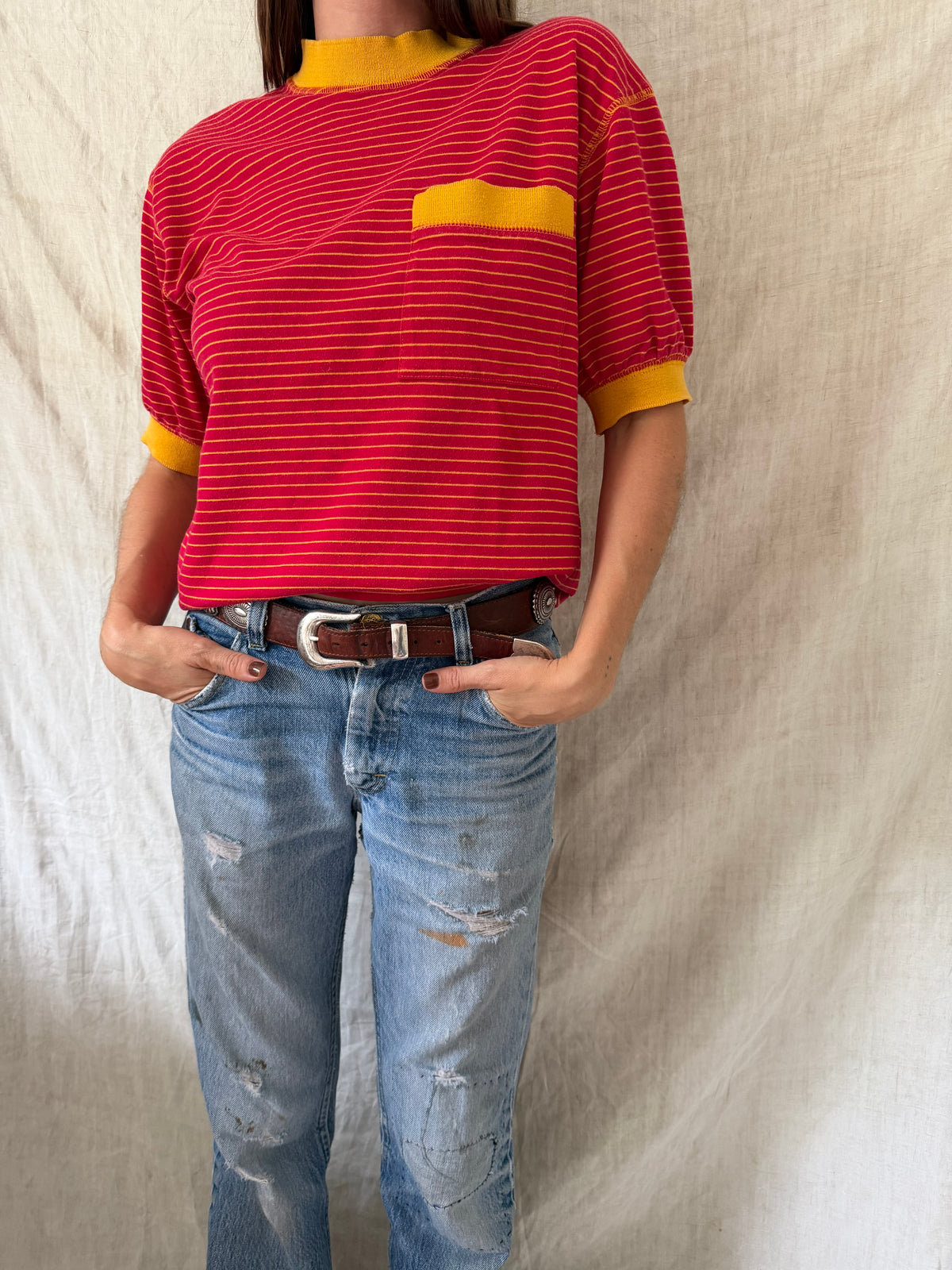 Red + Yellow Striped Tee