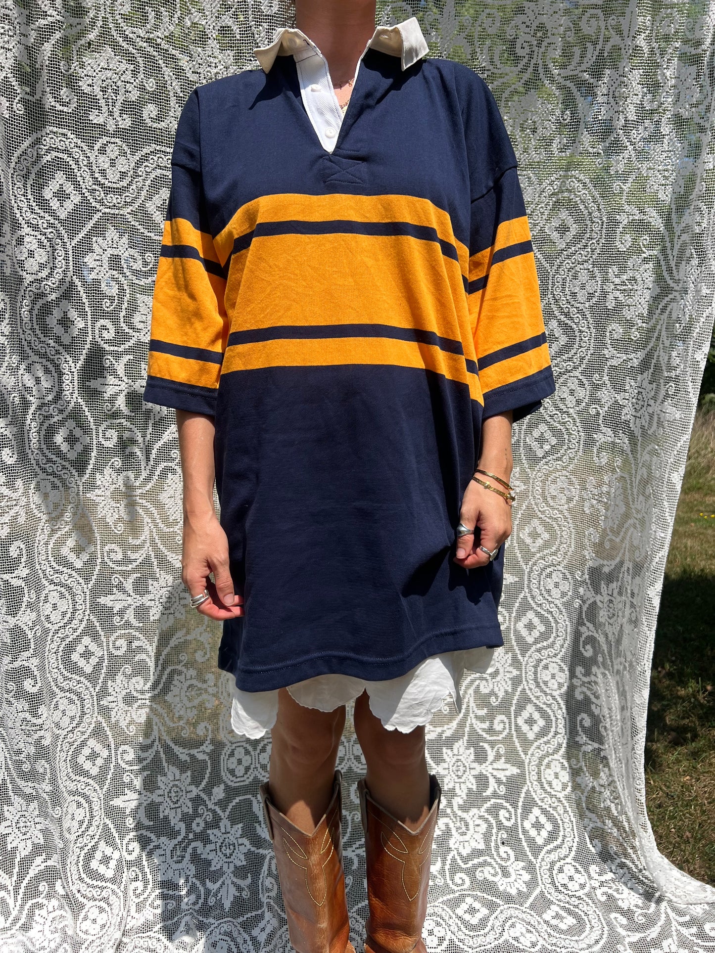 Navy and Yellow Short Sleeve Rugby Shirt