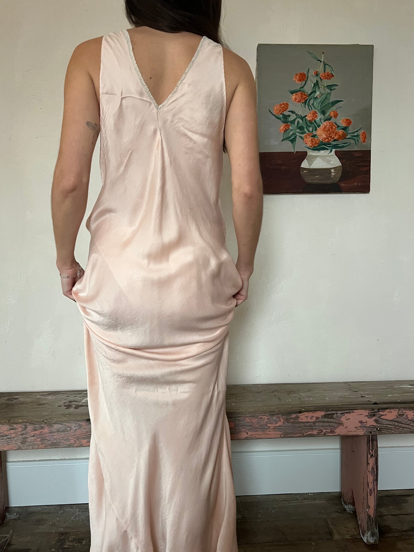1940s Light Pink Silk Slip Dress
