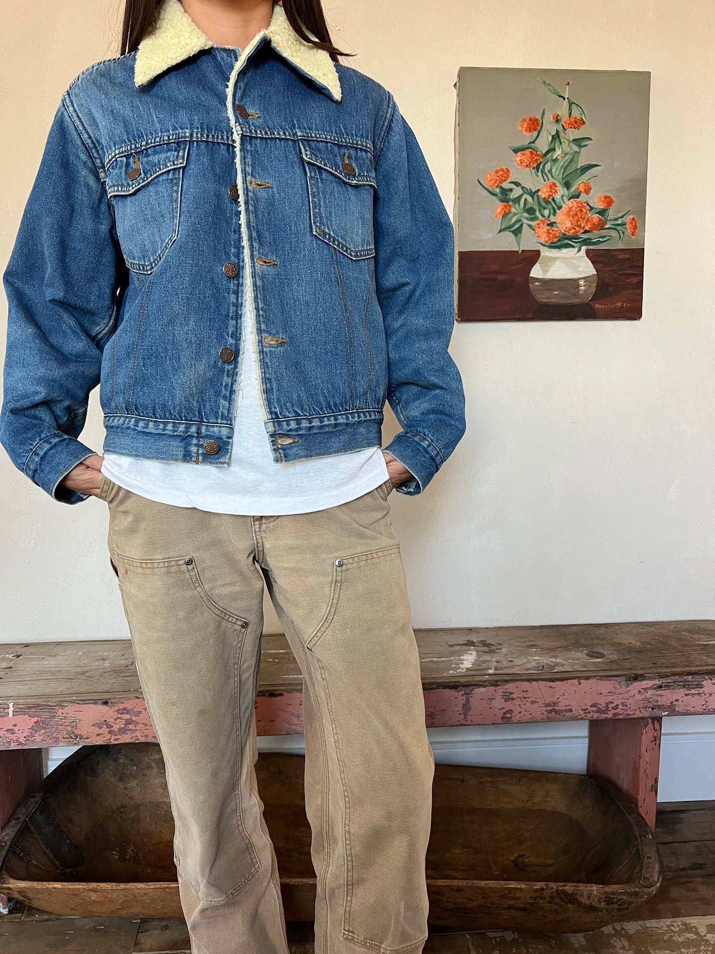 Faux Shearling Lined Denim Jacket