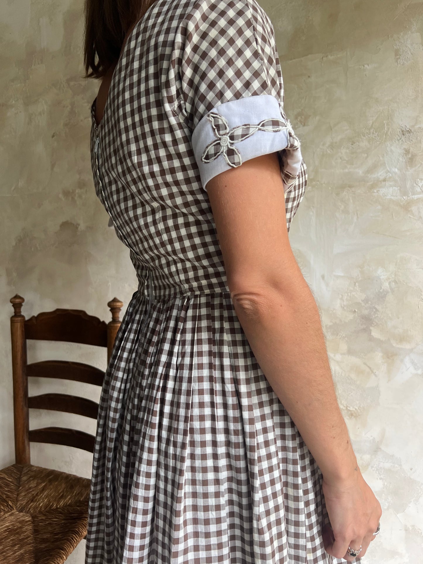 Brown + White Gingham Dress
