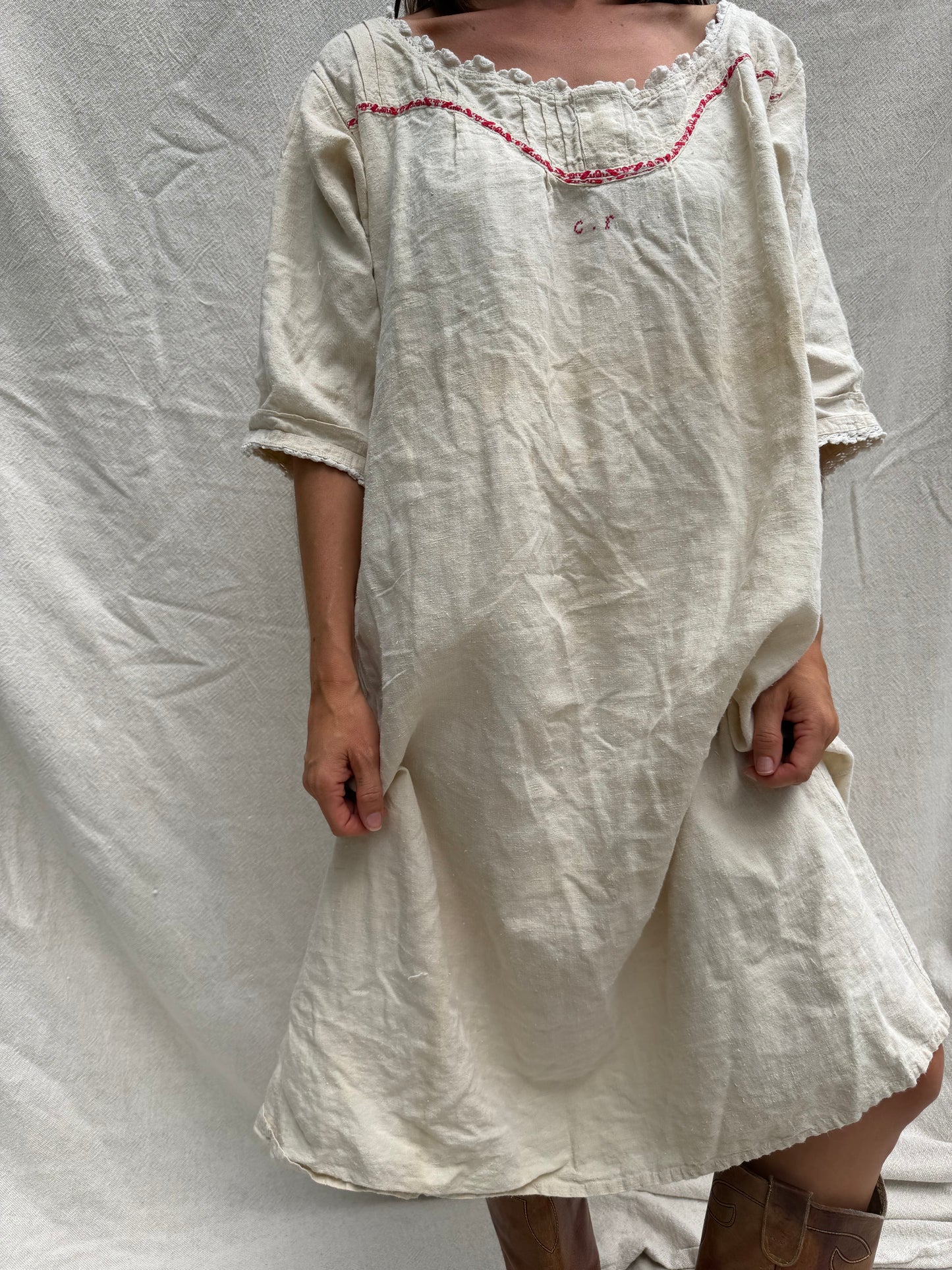 Antique Italian Cream Linen Dress