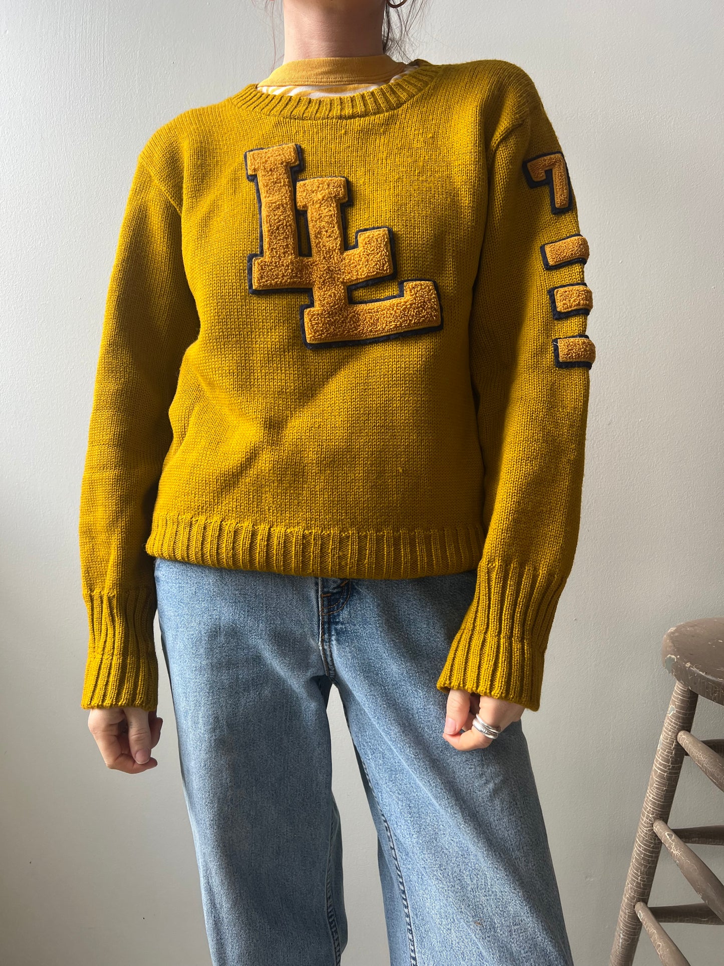 Mustard Yellow Varsity Wool Sweater