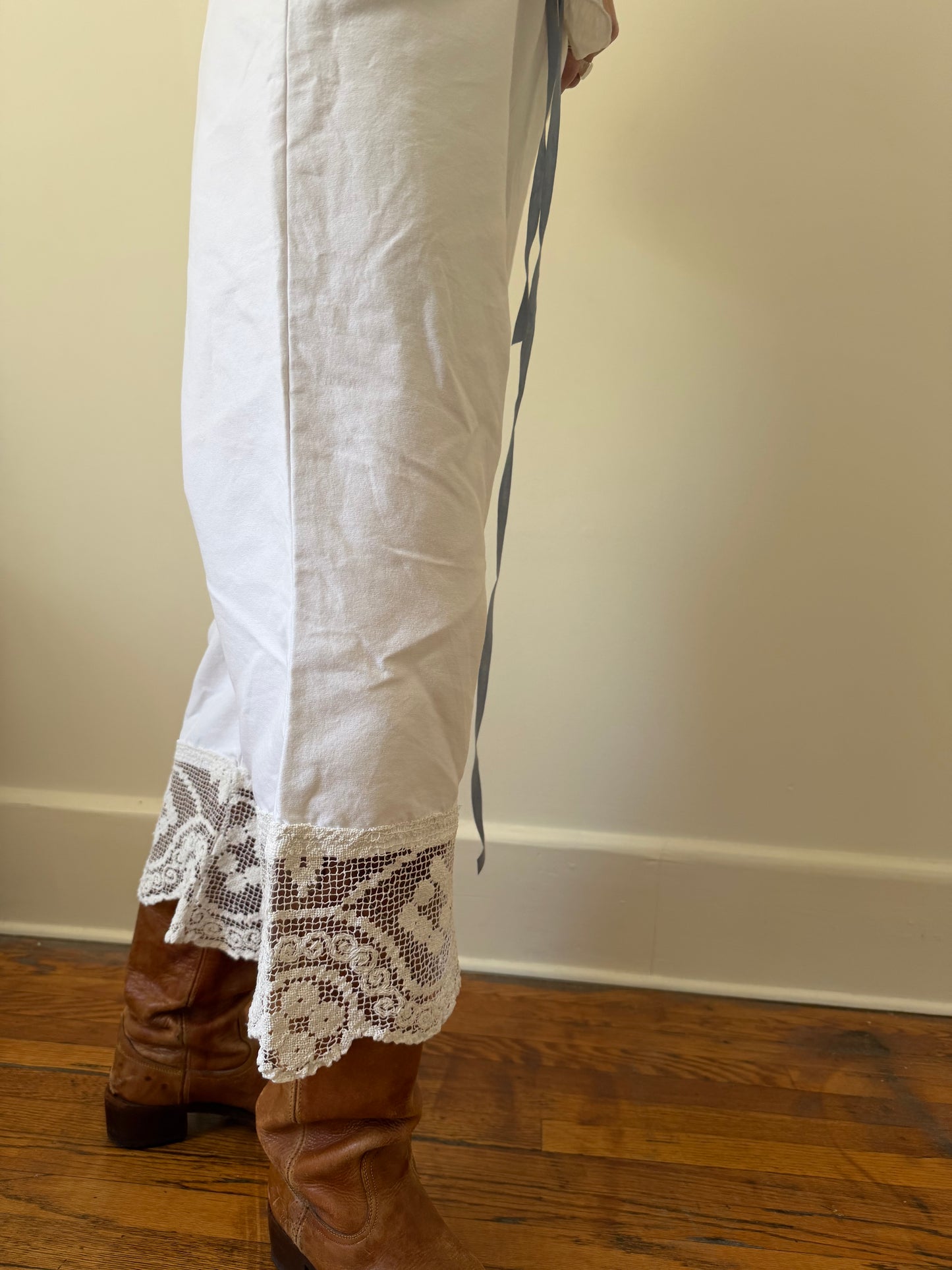 Reworked Cotton Bloomer Pants With Antique Crochet Trim