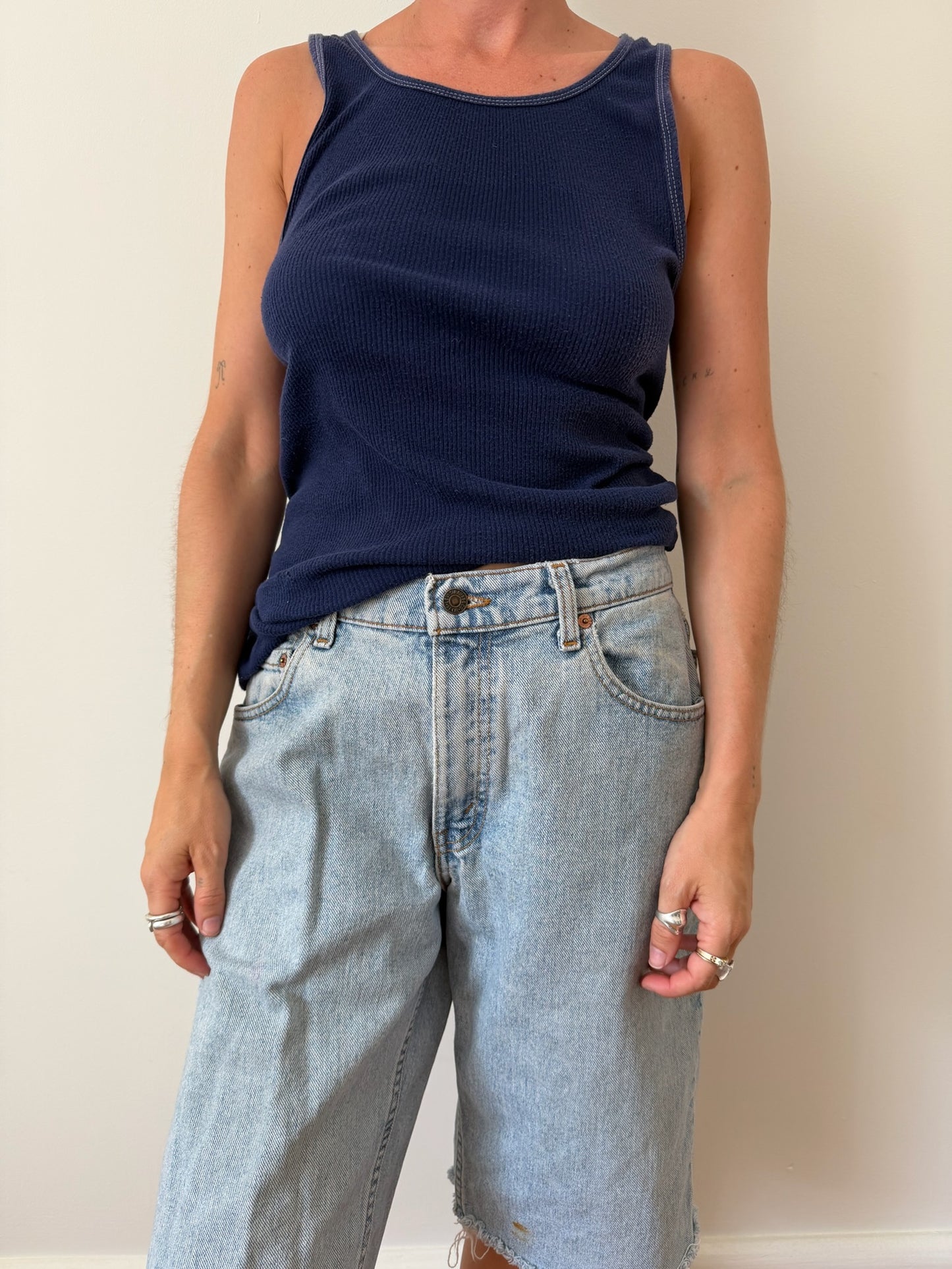 Navy Worn in Ribbed Tank