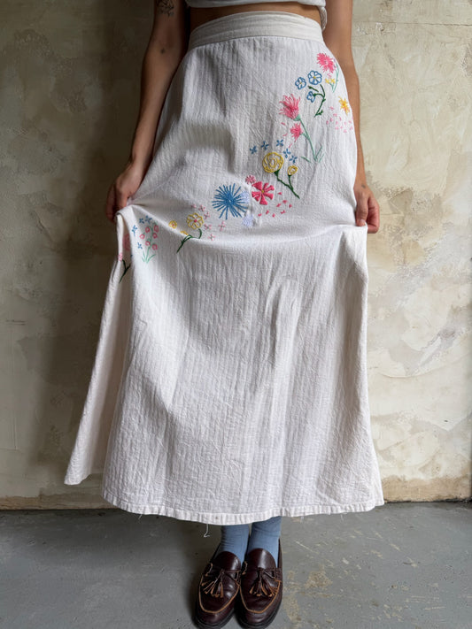 Handmade Natural Twill Embroidered Skirt