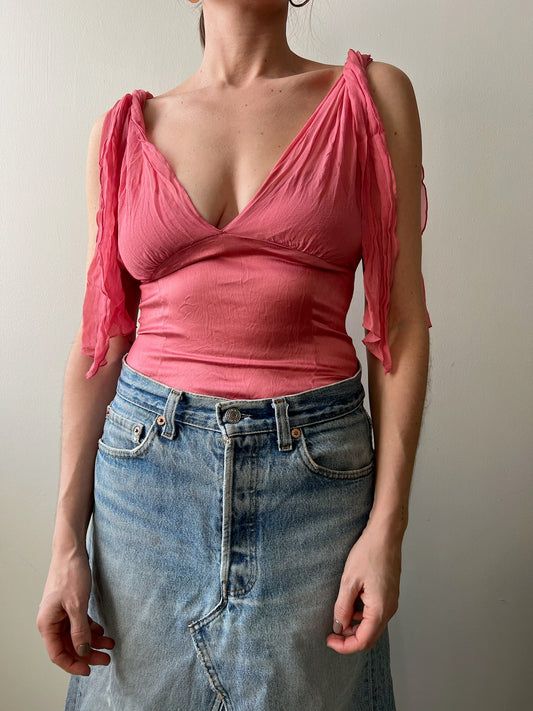 Bebe Flowy Pink Tie-Up Tank