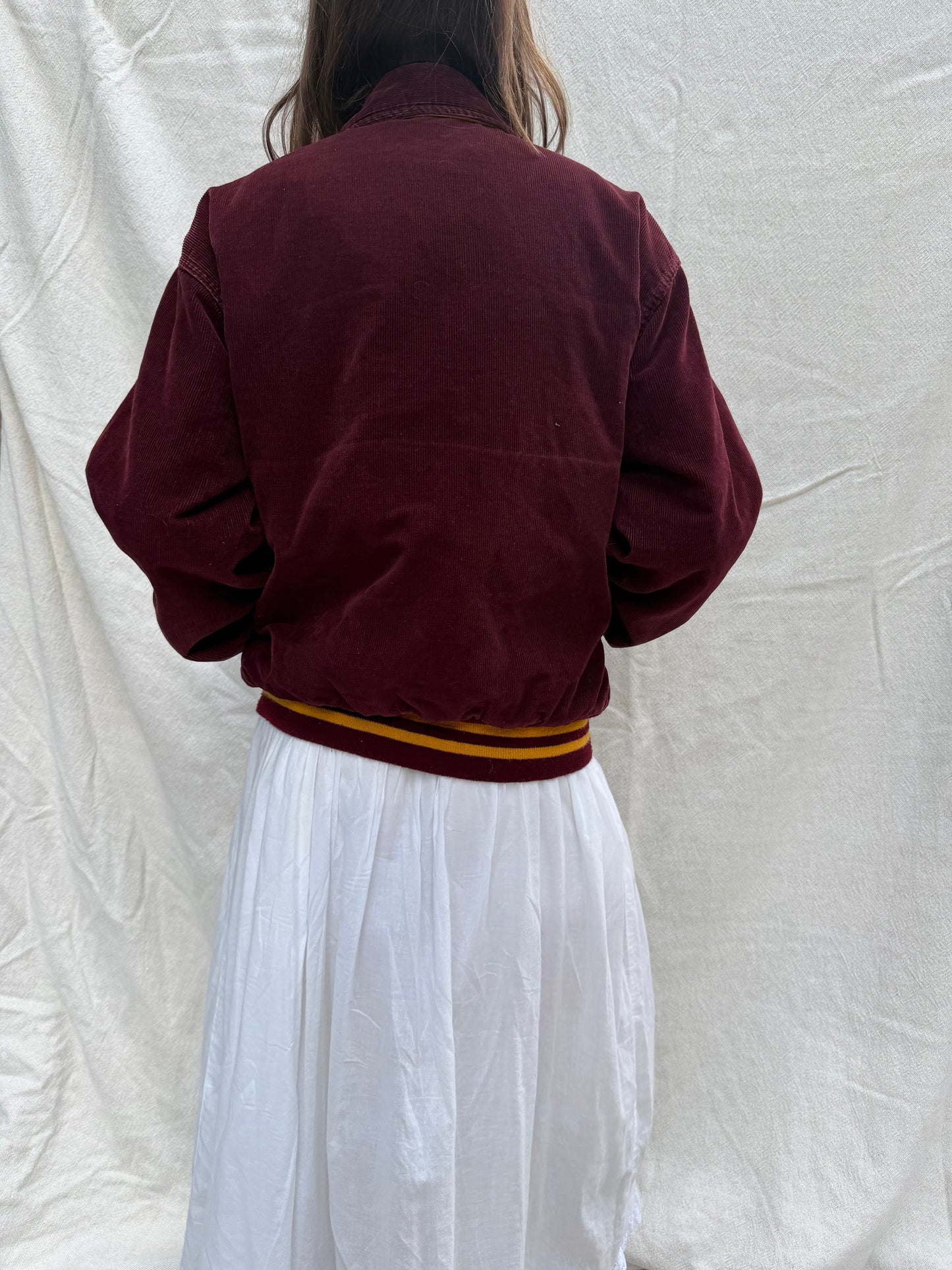 60s Maroon Corduroy Varsity Jacket