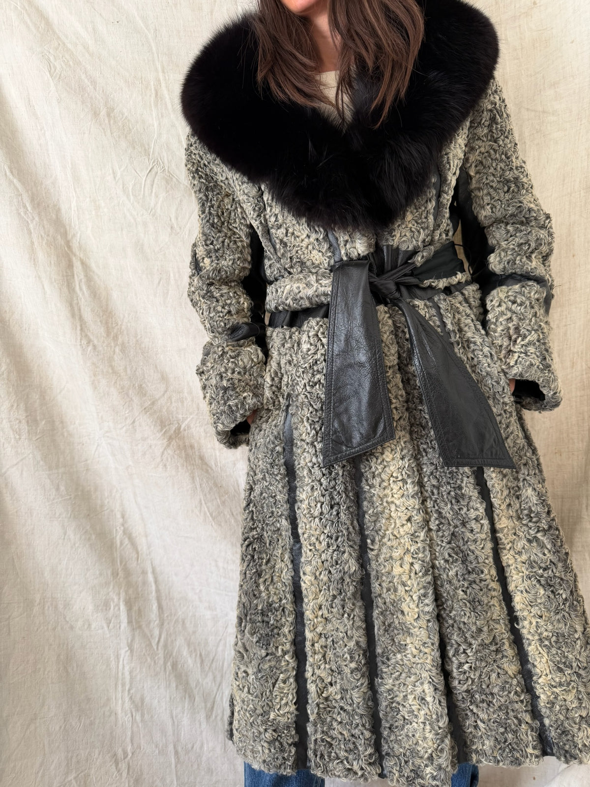 Striped Curly Lambswool Fur Trench