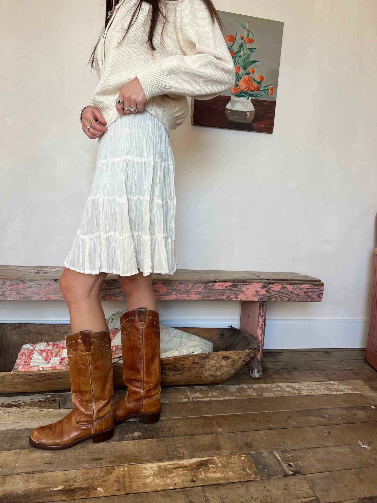 Oaxacan Natural Short Cotton Skirt