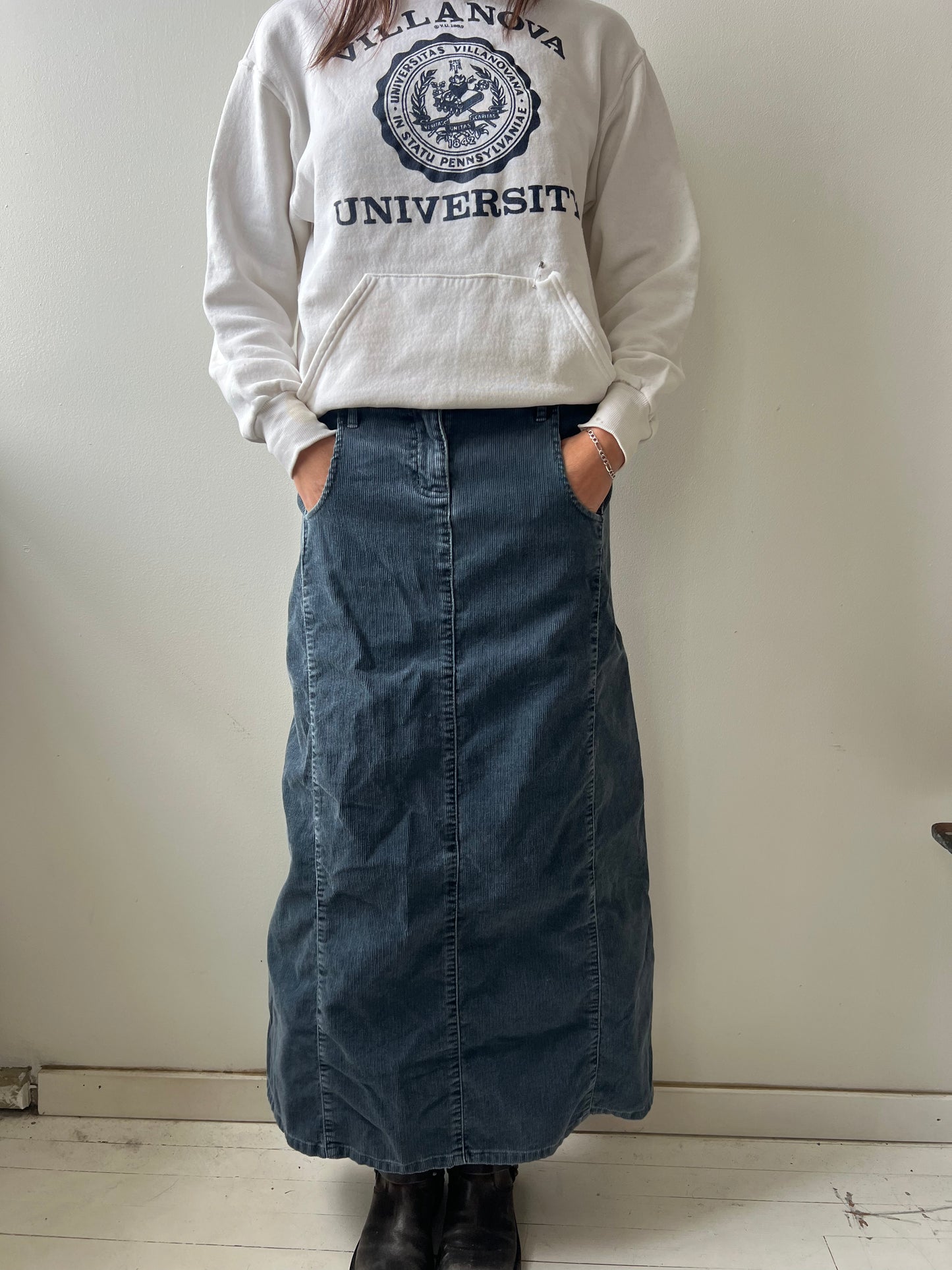 Faded Blue Corduroy Long Skirt