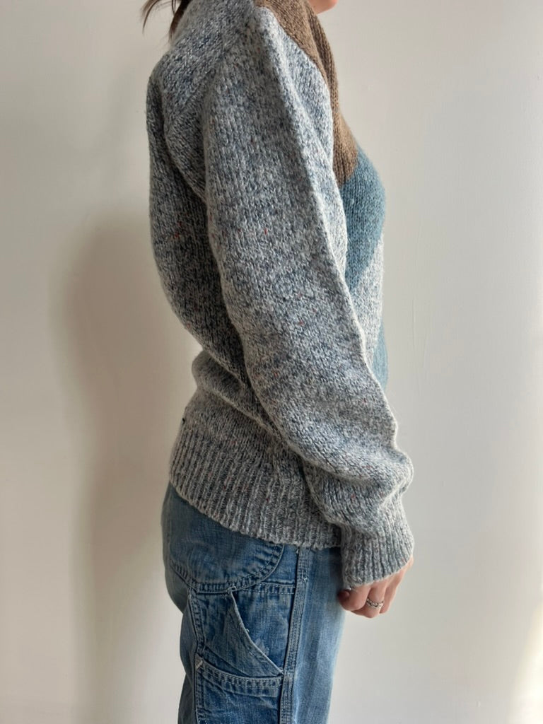 Geometric Blue and Fawn Knit