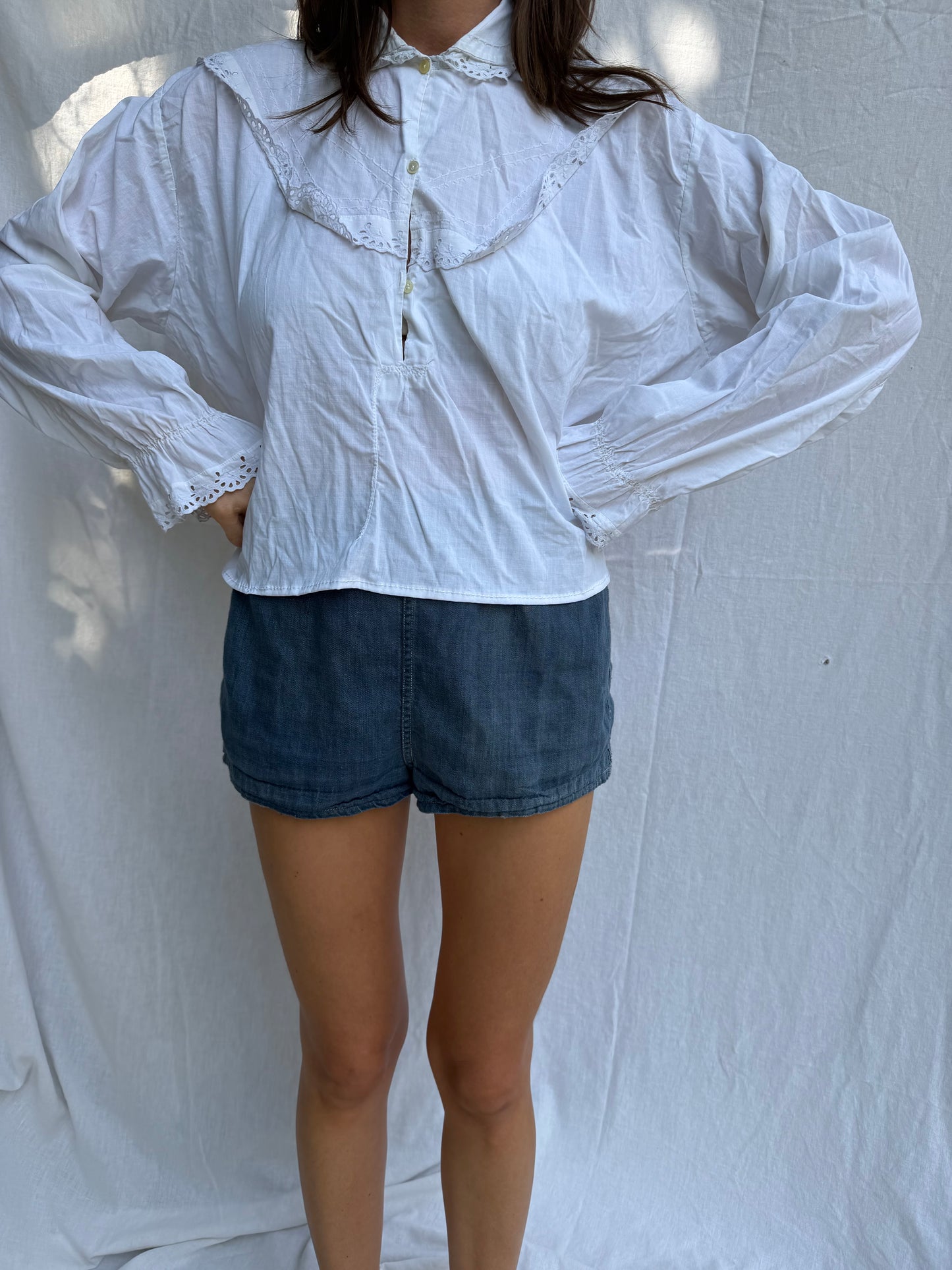 Antique Italian Cotton Blouse with Eyelet