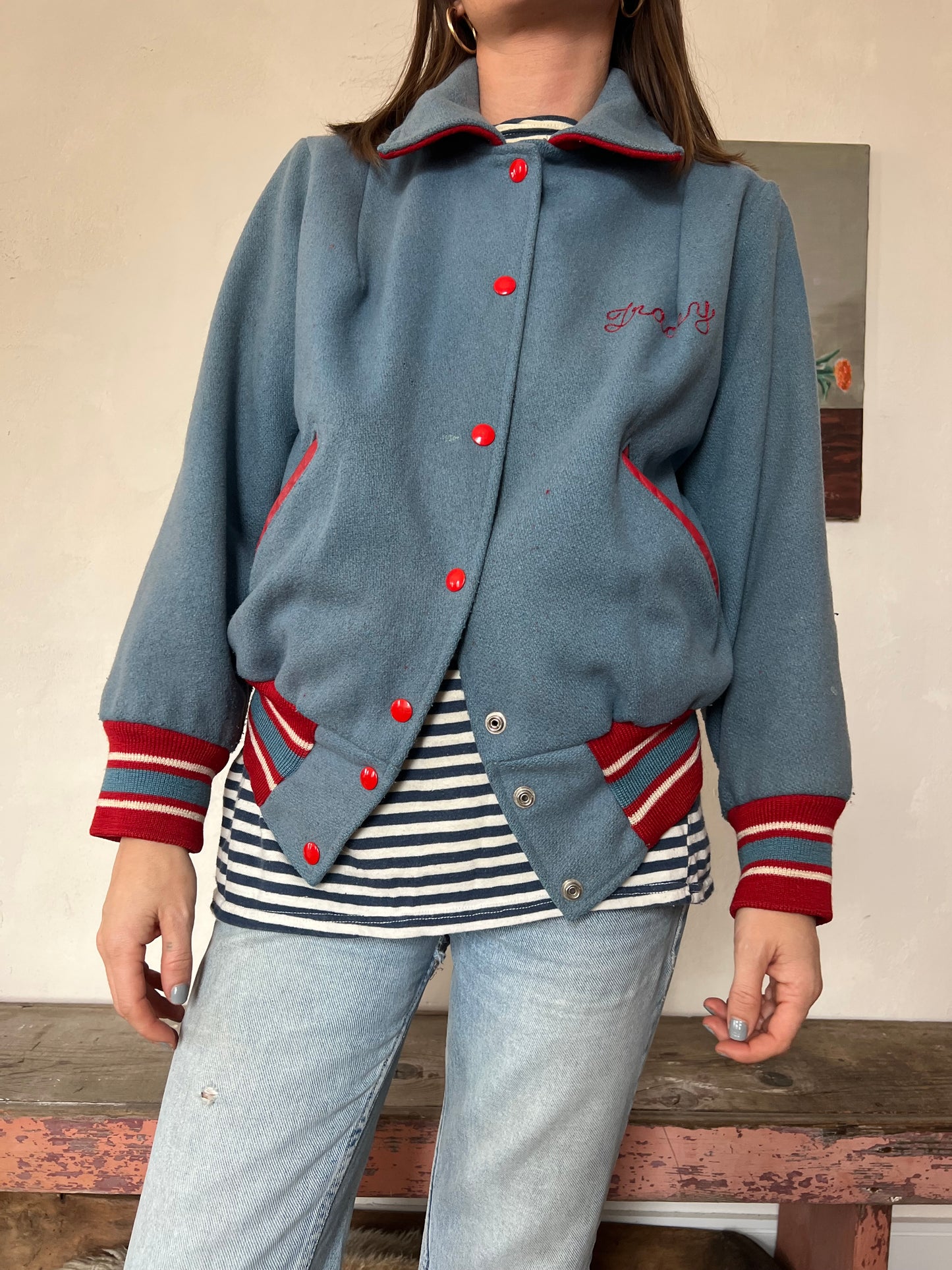 Blue and Red “Tracy “ Varsity Jacket