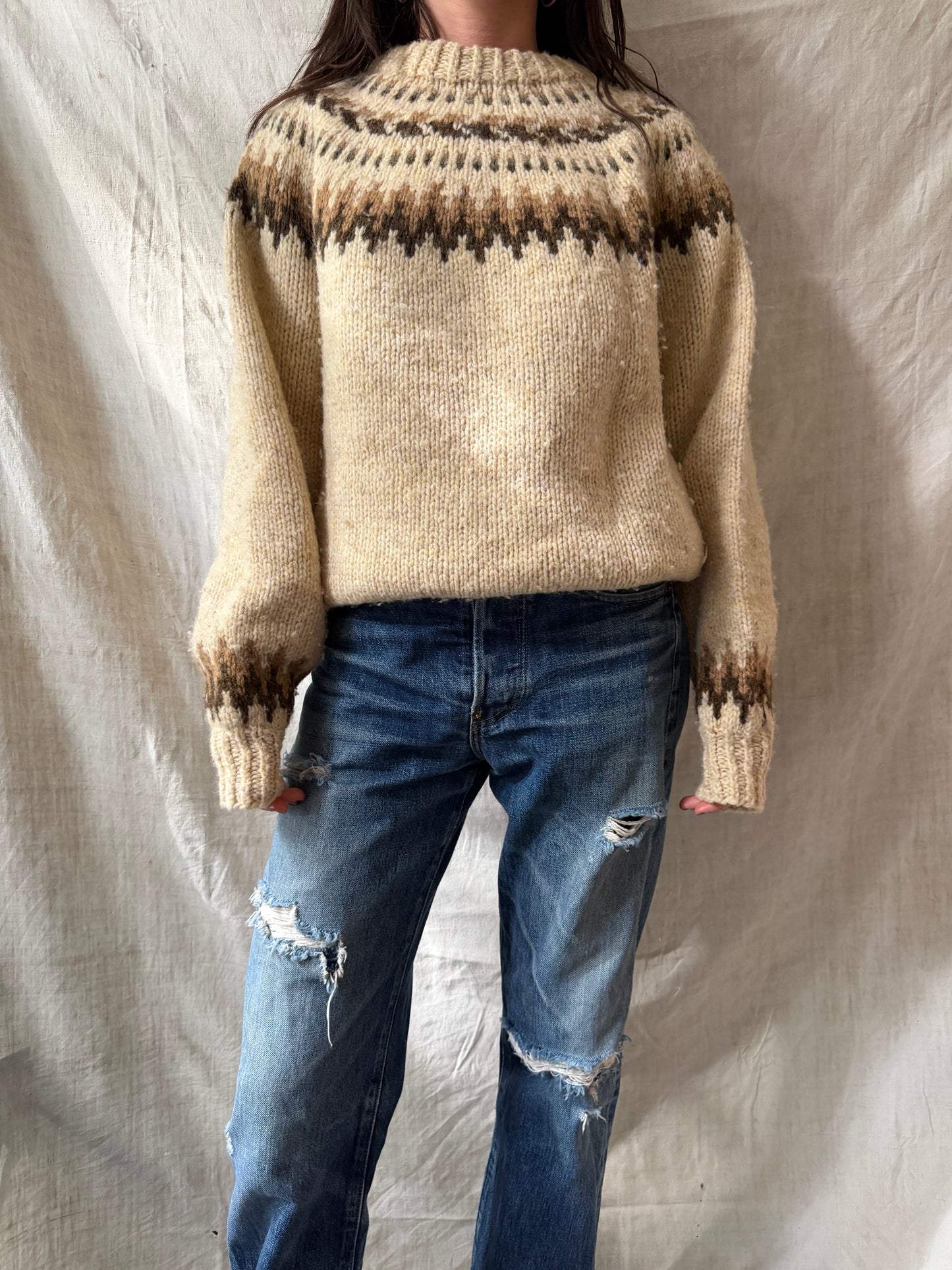 Oatmeal + Brown Patterned Wool Sweater